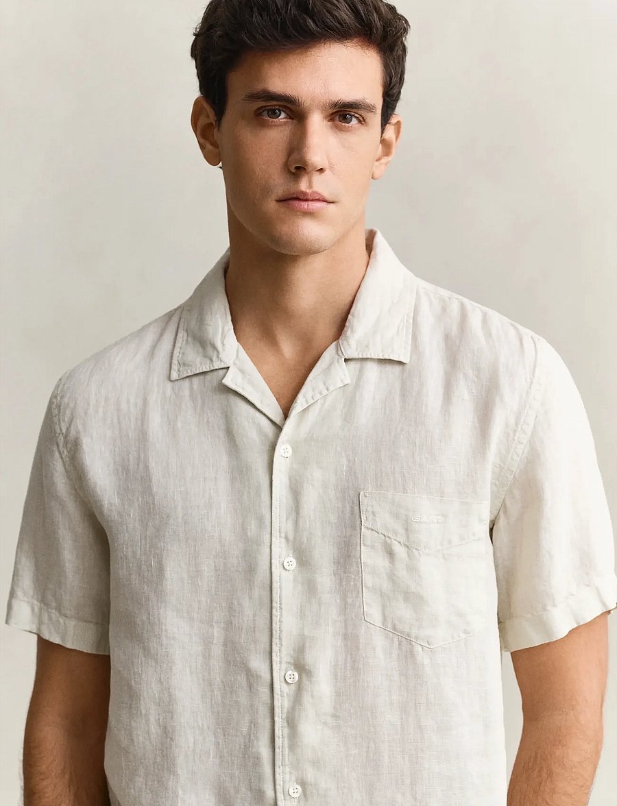 Gant - REG GMNT DYED LINEN SS CAMP SHIRT - short-sleeved shirts - sand - 3