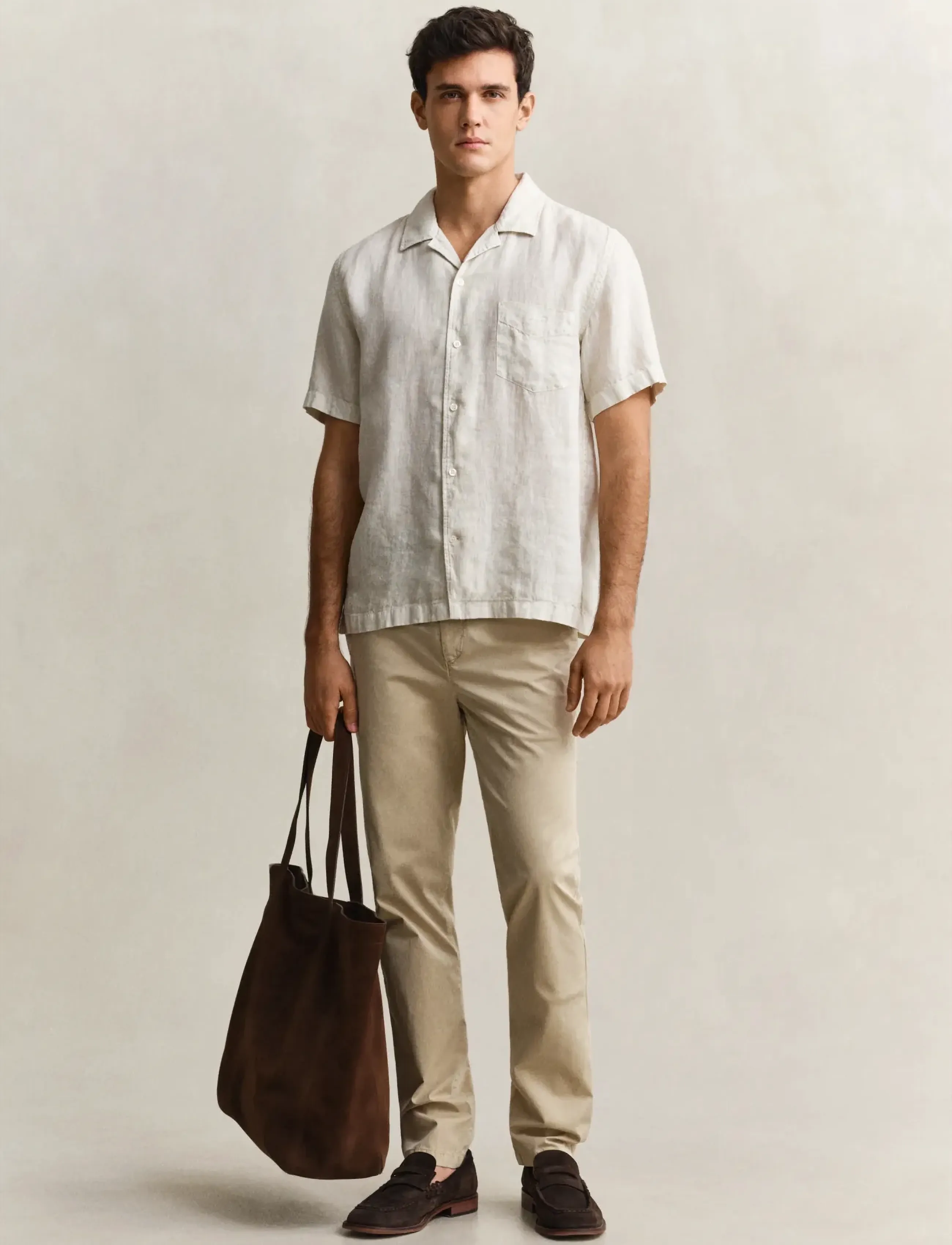 Gant - REG GMNT DYED LINEN SS CAMP SHIRT - kortærmede skjorter - sand - 4