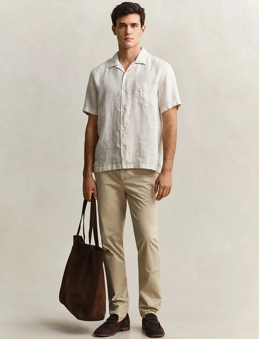 Gant - REG GMNT DYED LINEN SS CAMP SHIRT - short-sleeved shirts - sand - 4