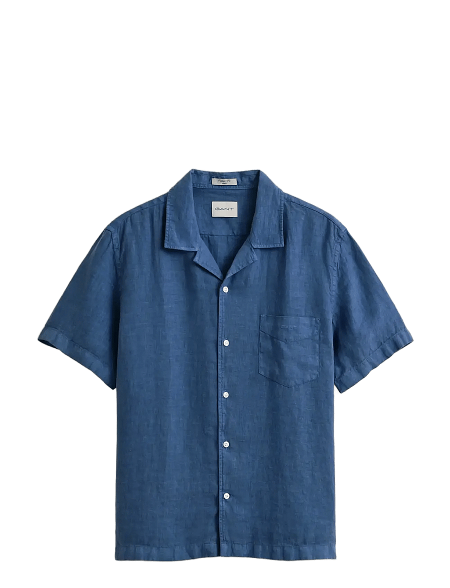 Gant - REG GMNT DYED LINEN SS CAMP SHIRT - short-sleeved shirts - vintage blue - 1