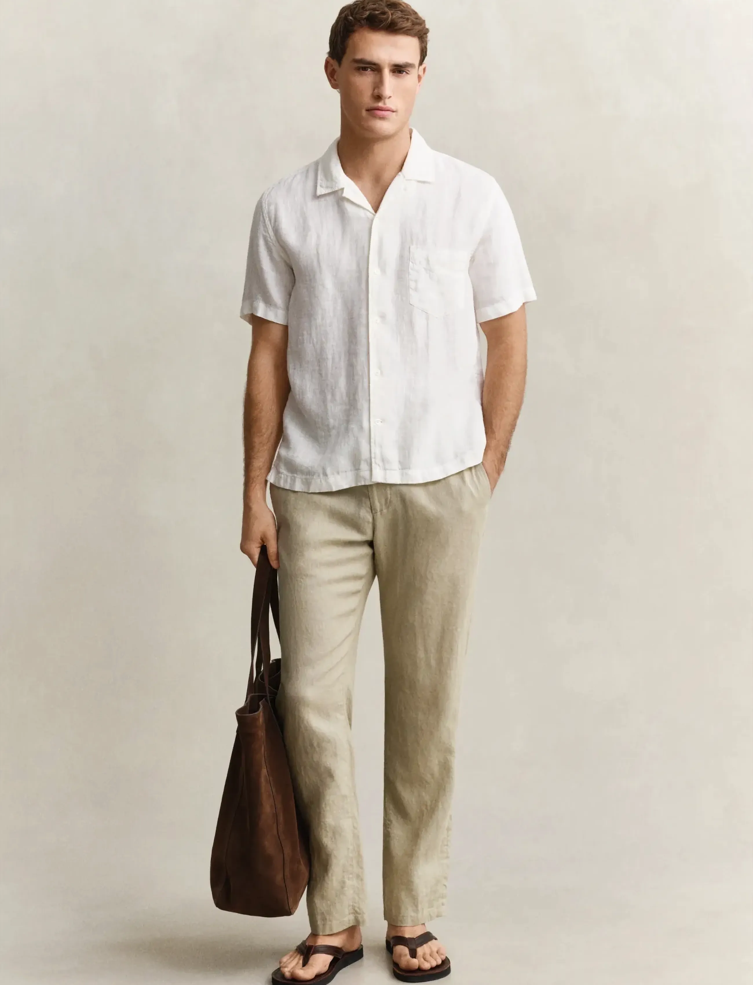 Gant - REG GMNT DYED LINEN SS CAMP SHIRT - kortærmede skjorter - white - 4