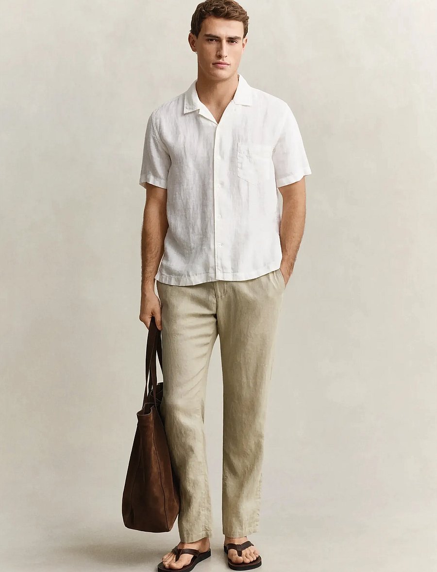 Gant - REG GMNT DYED LINEN SS CAMP SHIRT - lühikeste varrukatega särgid - white - 4