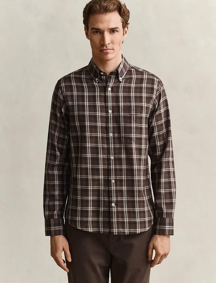 Gant - REG TWILL CHECK SHIRT - karierte hemden - faded taupe - 0