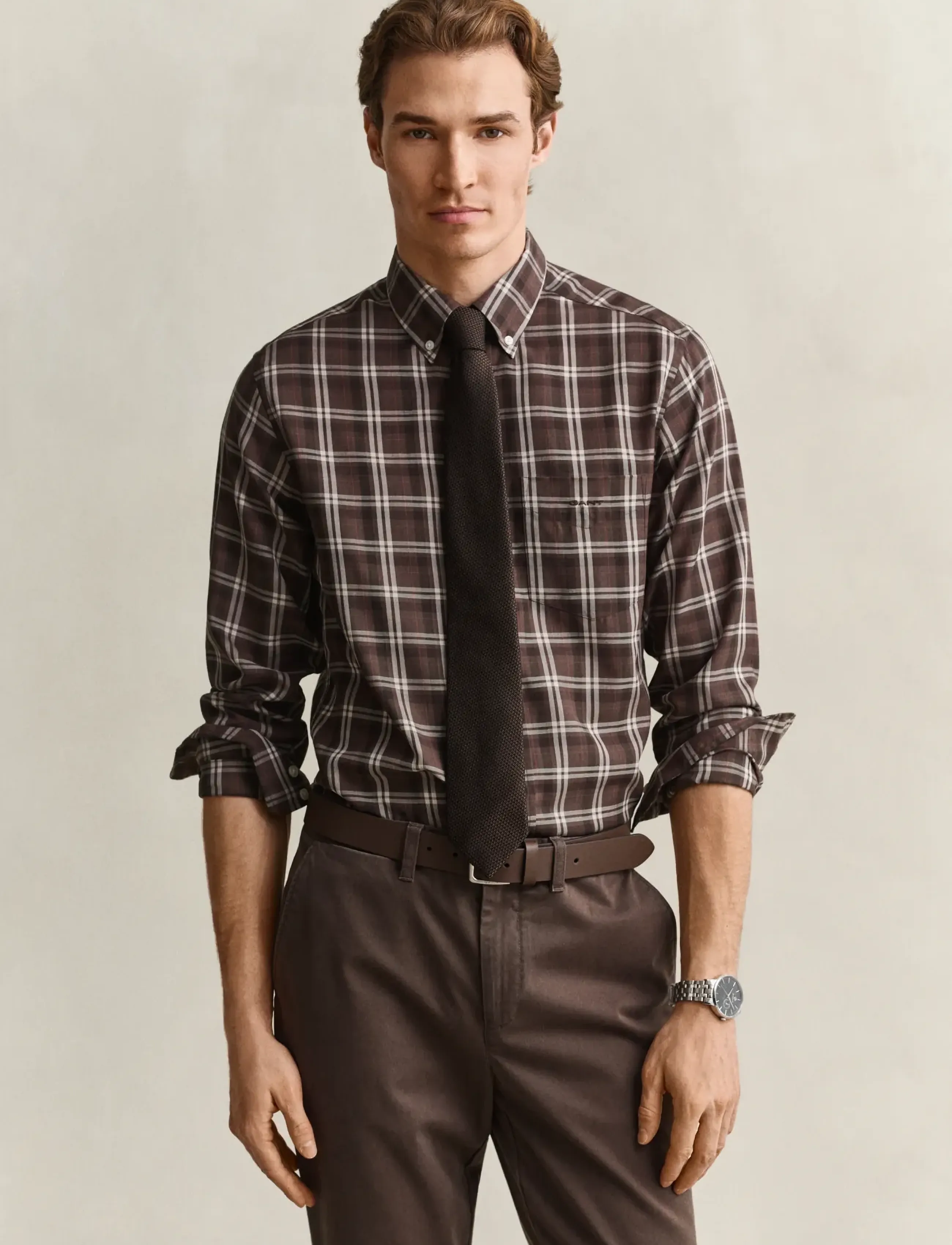 Gant - REG TWILL CHECK SHIRT - karierte hemden - faded taupe - 2