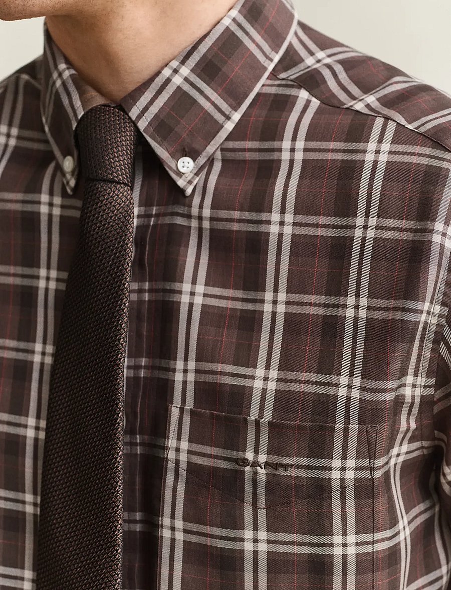 Gant - REG TWILL CHECK SHIRT - karierte hemden - faded taupe - 5