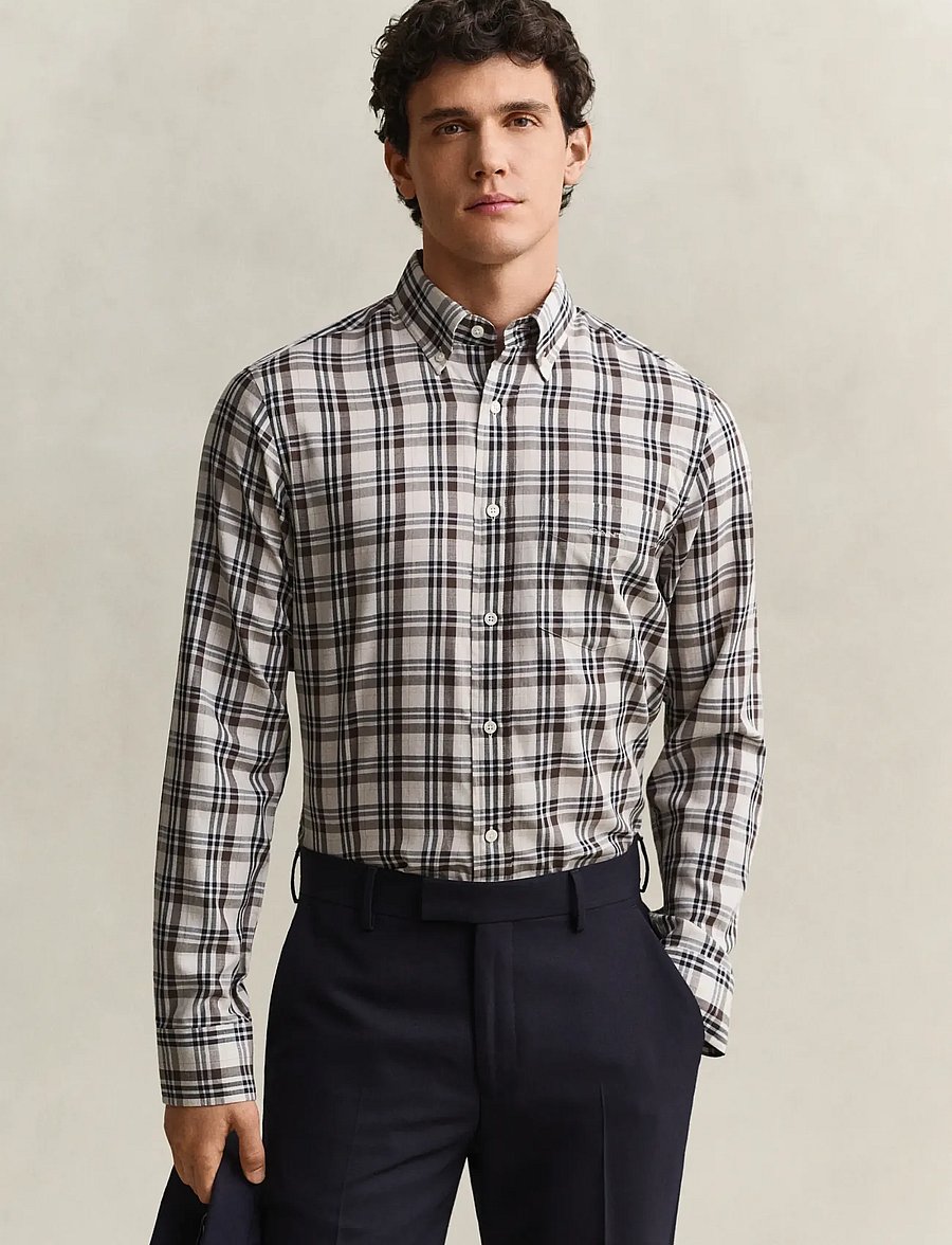 Gant - REG TWILL CHECK SHIRT - checkered shirts - sand - 0