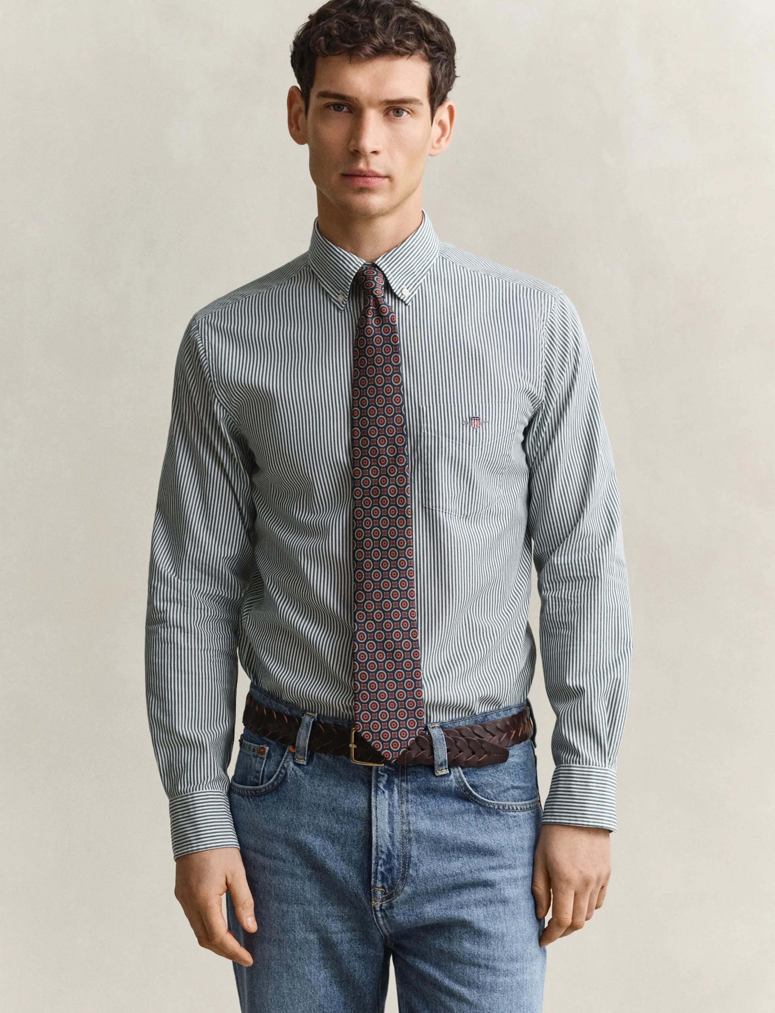 Gant REG CLASSIC POPLIN BANKER SHIRT - Shoppa efter tillfälle - DARK EMERALD / green