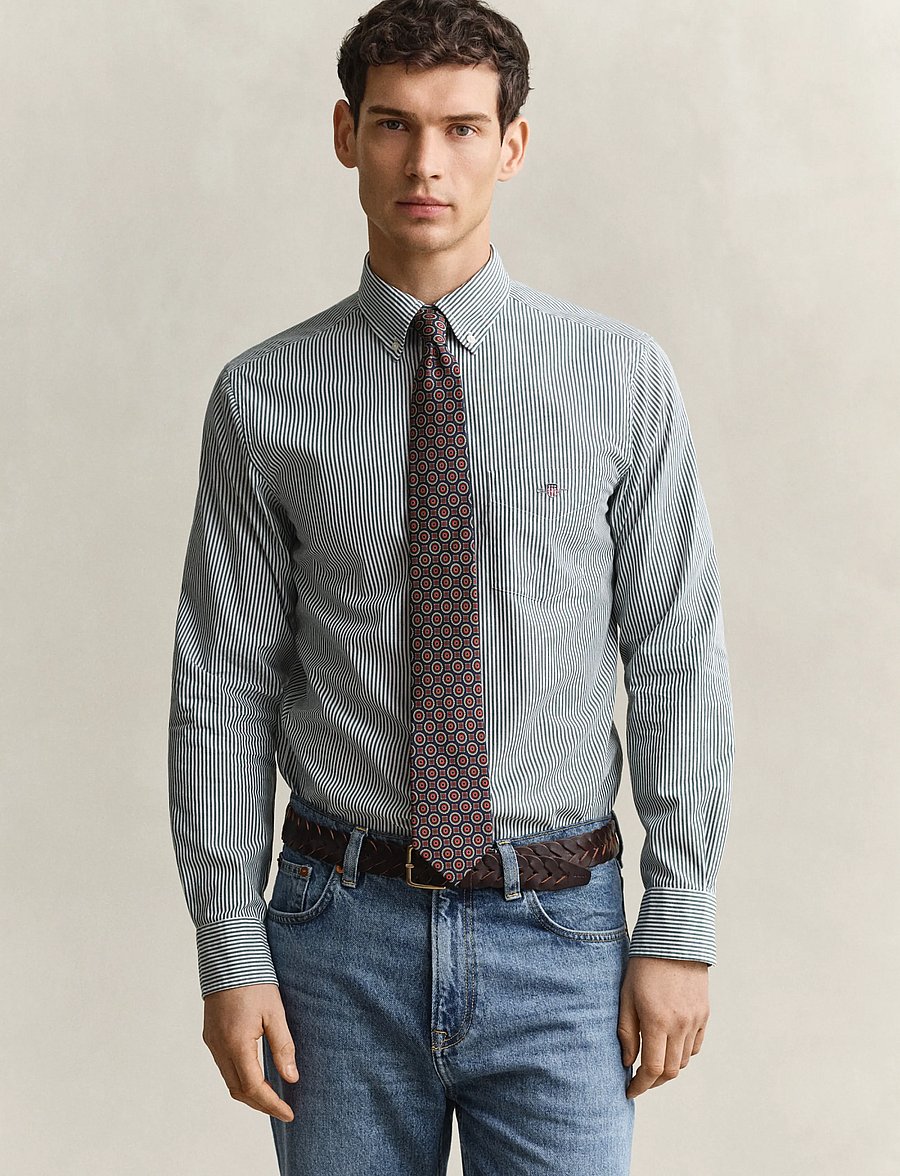 Gant - REG CLASSIC POPLIN BANKER SHIRT - dark emerald - 0