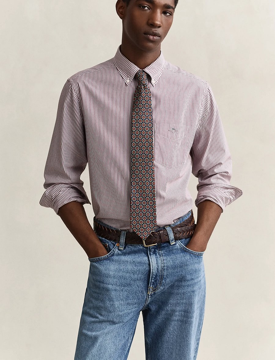 Gant - REG CLASSIC POPLIN BANKER SHIRT - striped shirts - deep grape wine - 0