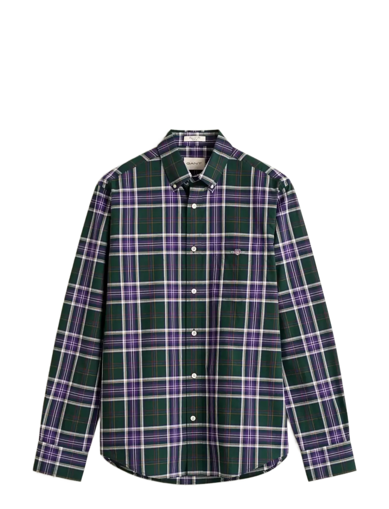 Gant REG POPLIN CHECK SHIRT - Skjortor - DARK EMERALD / purple