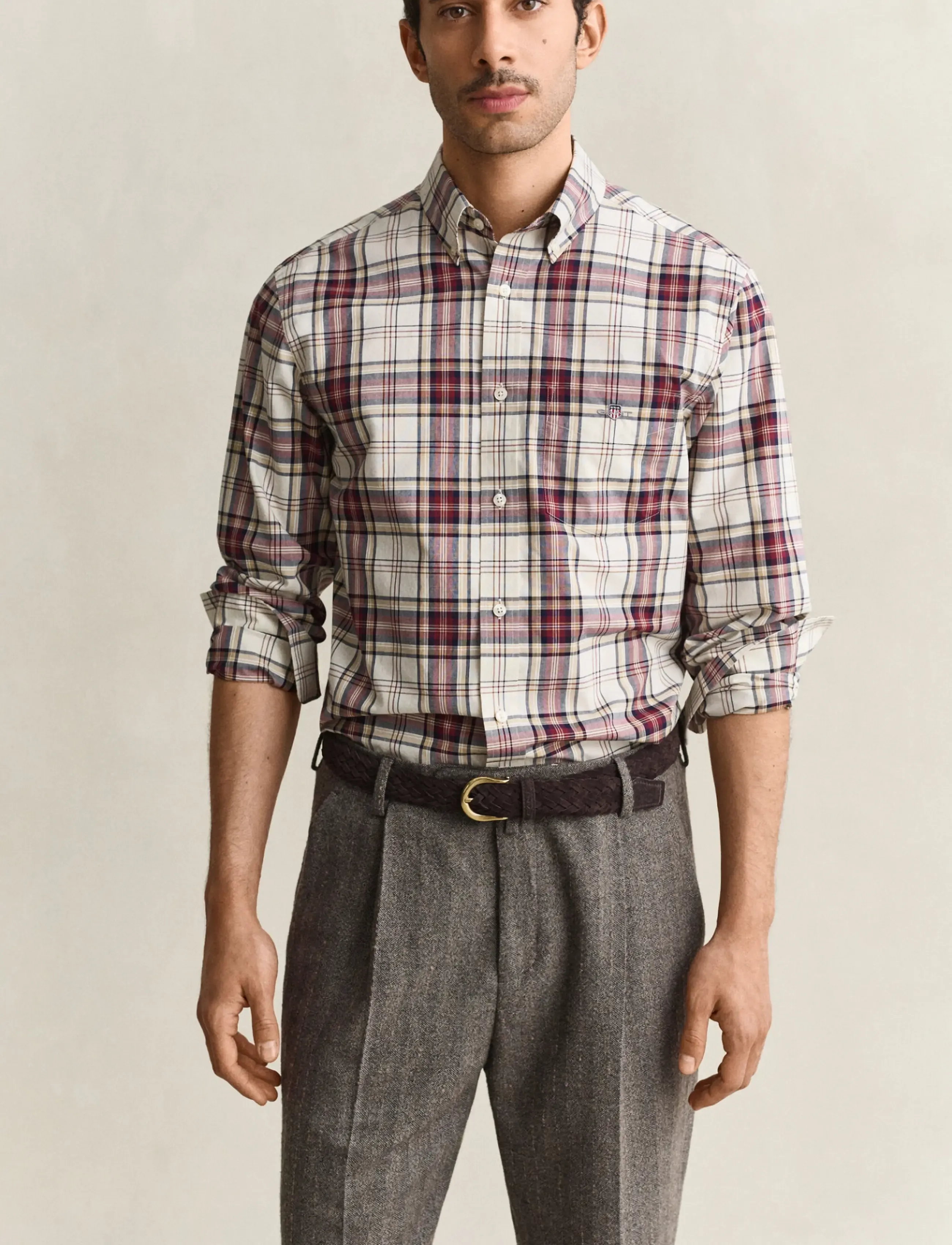 Gant REG POPLIN CHECK SHIRT - Hemden - DEEP GRAPE WINE / cream