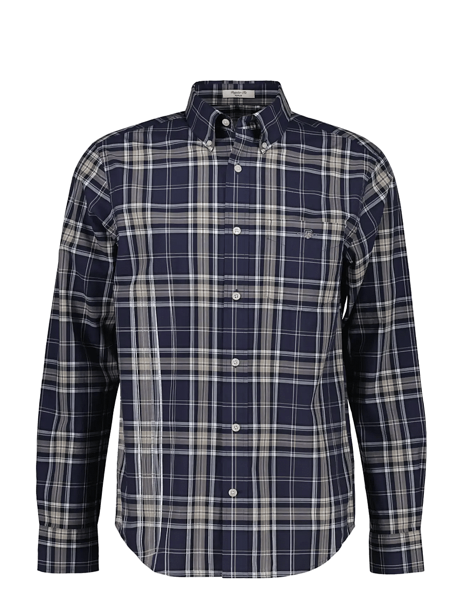 Gant - REG POPLIN CHECK SHIRT - karierte hemden - mist taupe - 1