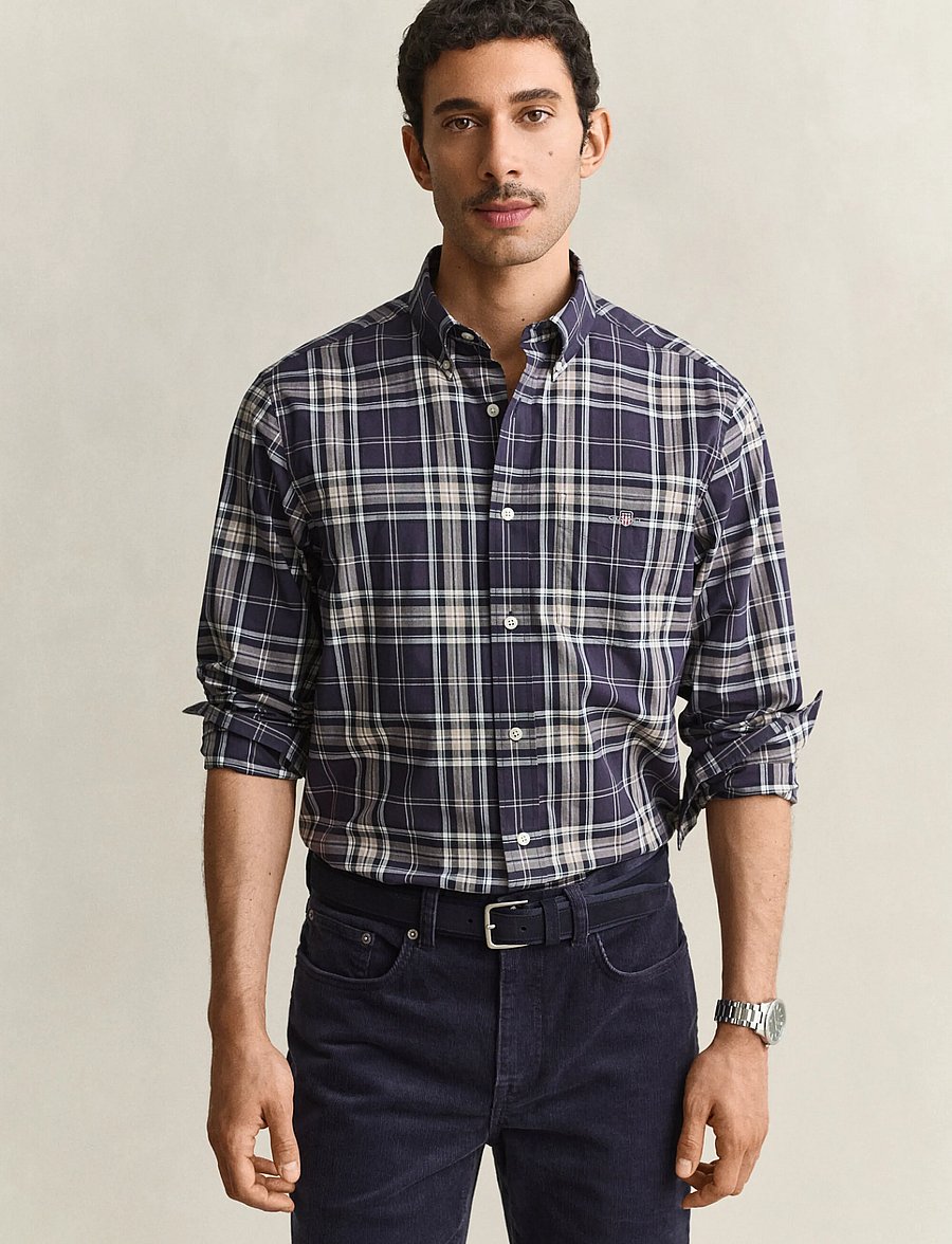 Gant - REG POPLIN CHECK SHIRT - karierte hemden - mist taupe - 0