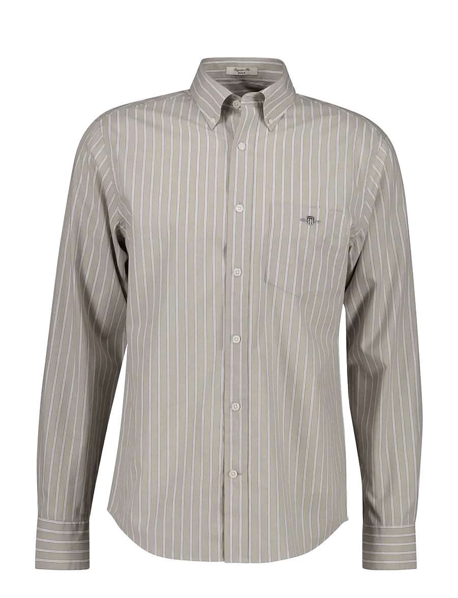 Gant - REG POPLIN STRIPE SHIRT - randiga skjortor - mist taupe - 0