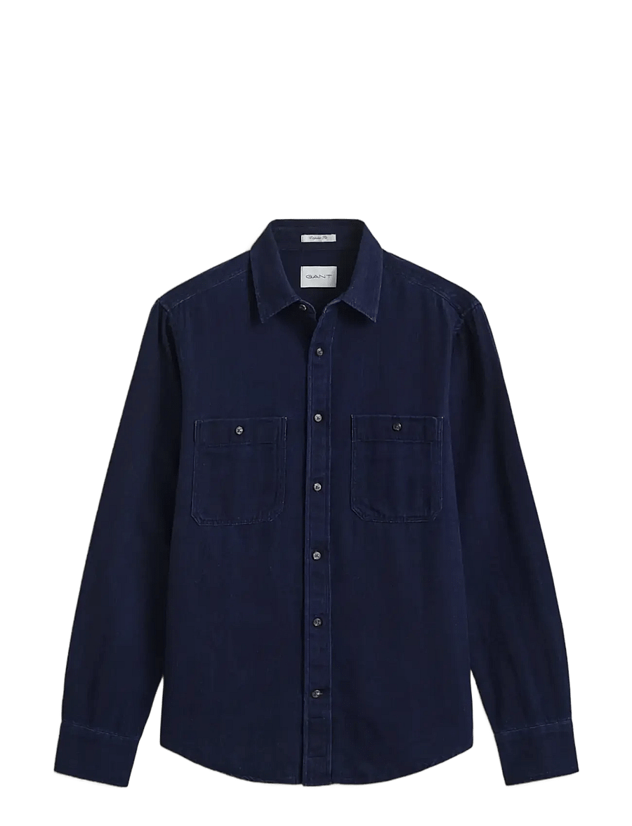 Gant - REG INDIGO HERRINGBONE SHIRT - jeansskjortor - dark blue - 1