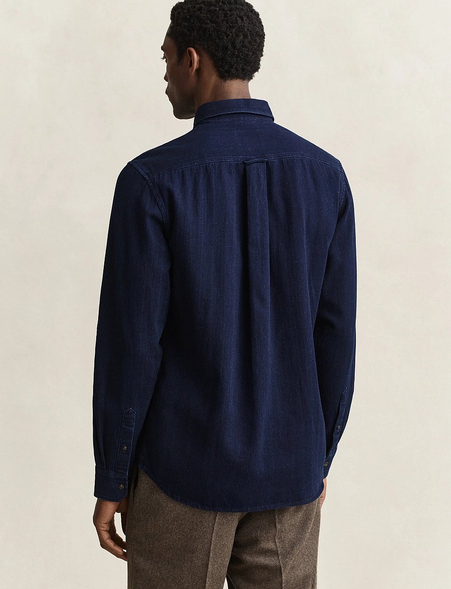 Gant - REG INDIGO HERRINGBONE SHIRT - jeansskjortor - dark blue - 2