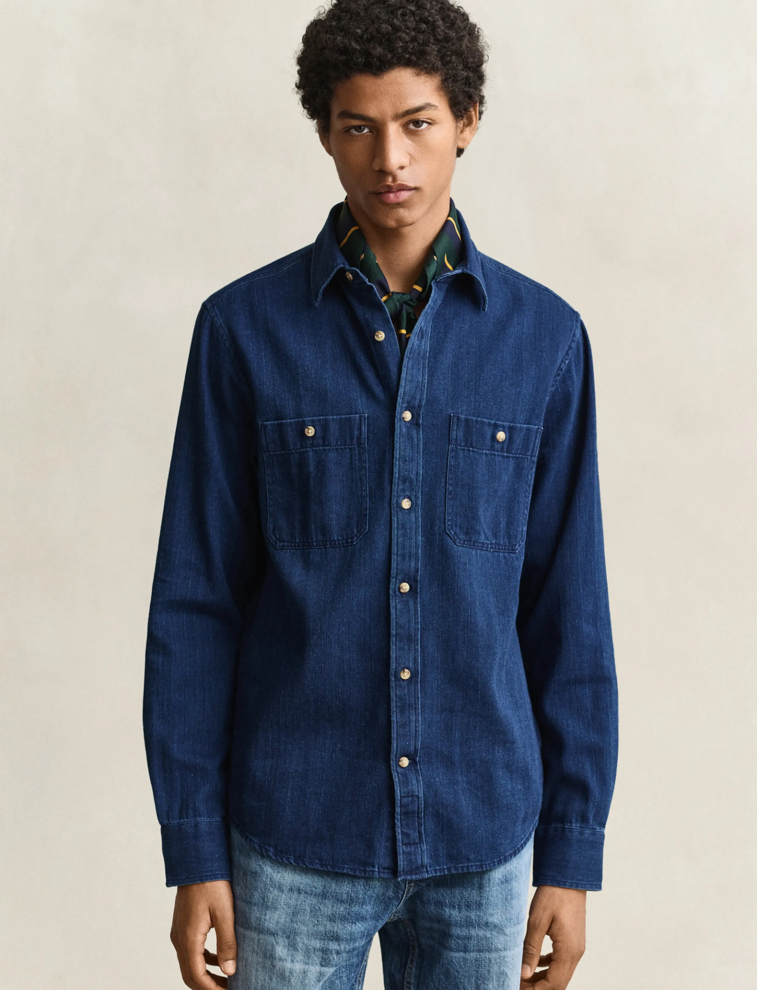 Gant REG INDIGO HERRINGBONE SHIRT - Jeansskjortor - MID BLUE / blue