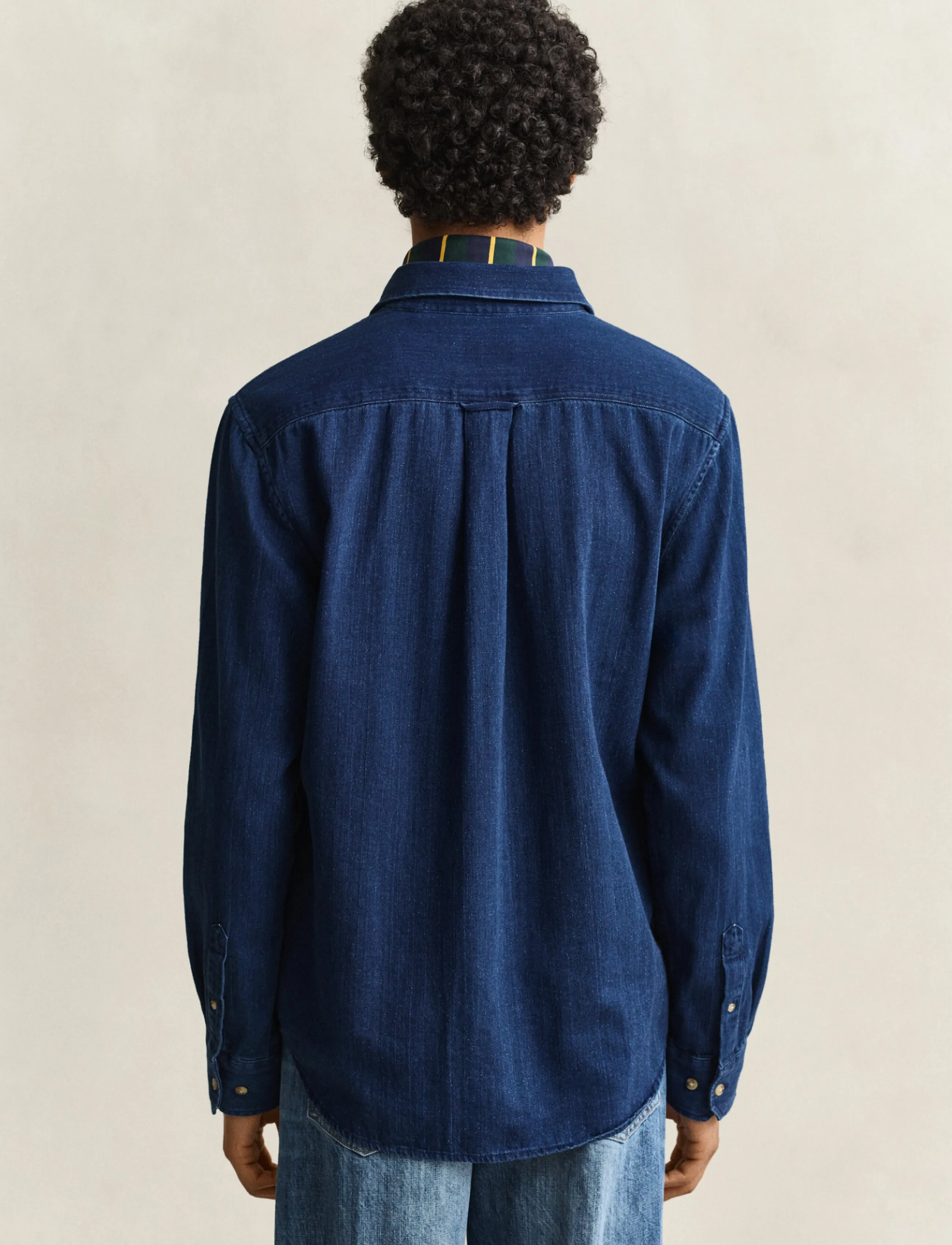 Gant - REG INDIGO HERRINGBONE SHIRT - jeansskjortor - mid blue - 2