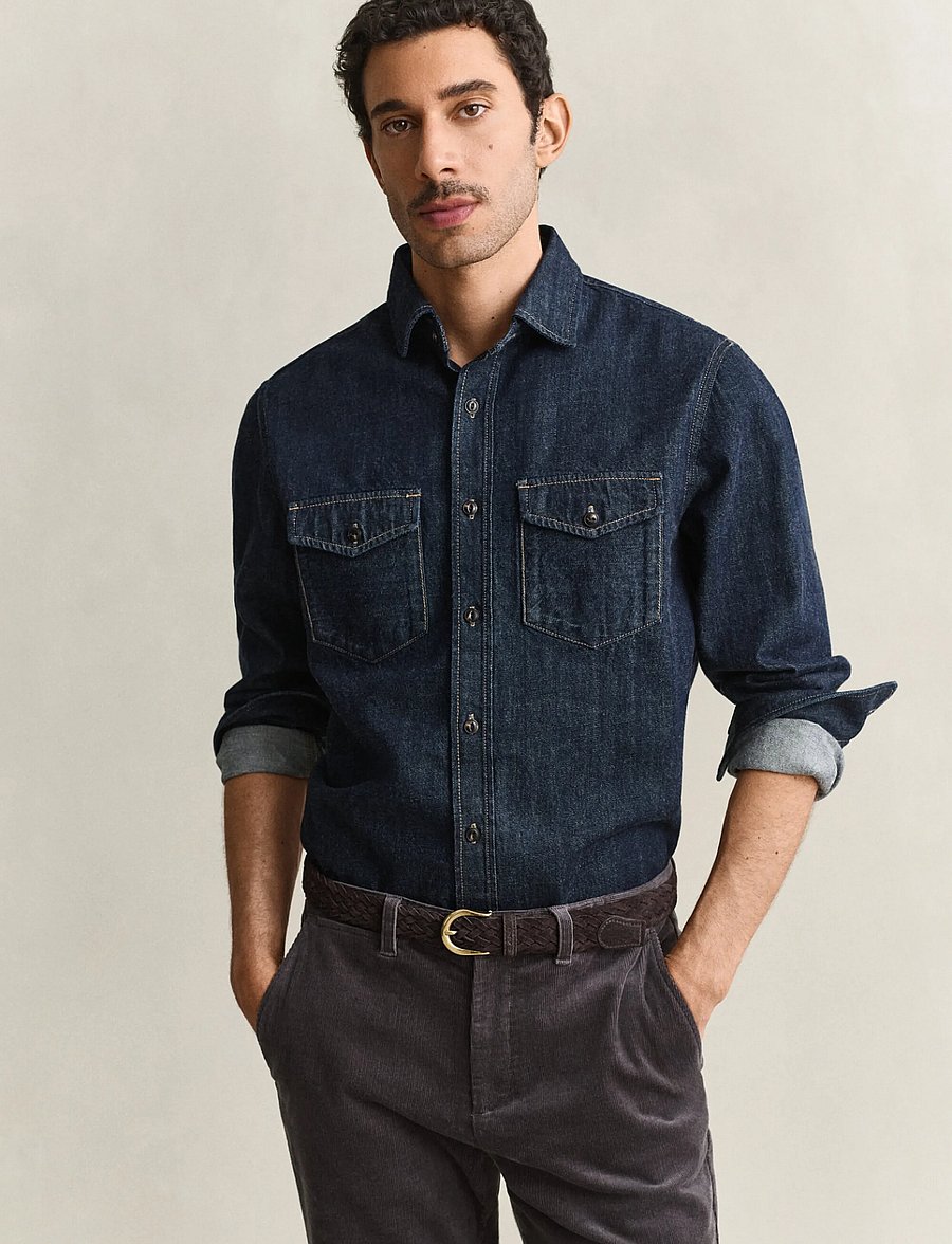 Gant - REG DENIM SELVEDGE SHIRT - jeansskjortor - dark indigo - 0