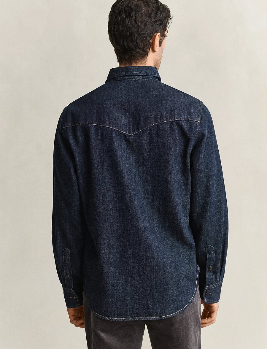 Gant - REG DENIM SELVEDGE SHIRT - jeansskjortor - dark indigo - 2