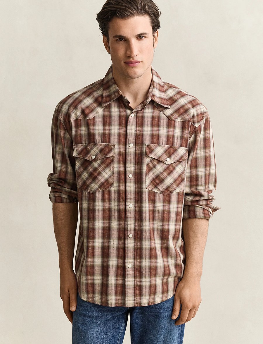 Gant - REL RODEO CHECK SHIRT - karierte hemden - caramel brown - 0