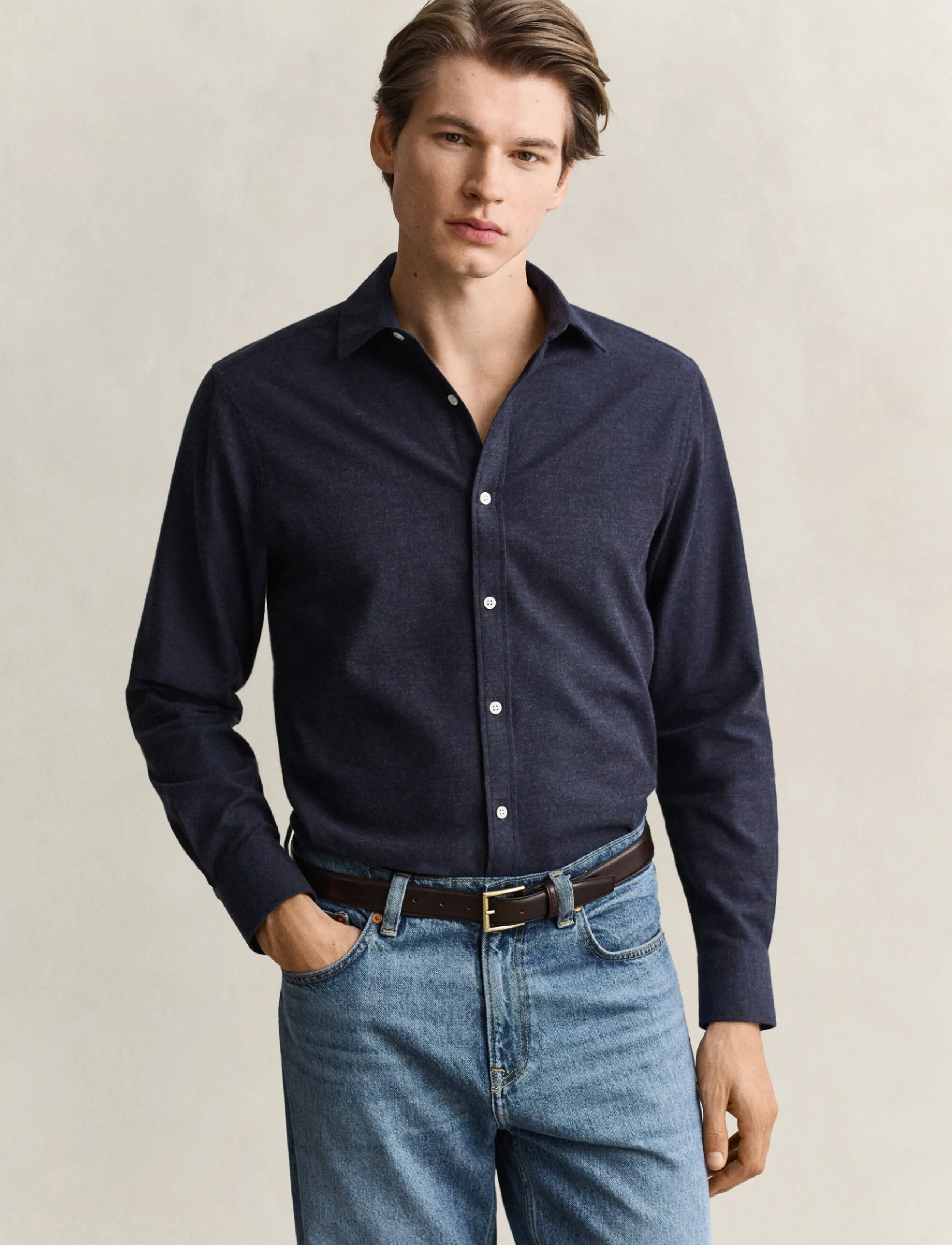 Gant REG FLANNEL MELANGE SHIRT - Designers - DARK NAVY MELANGE / navy