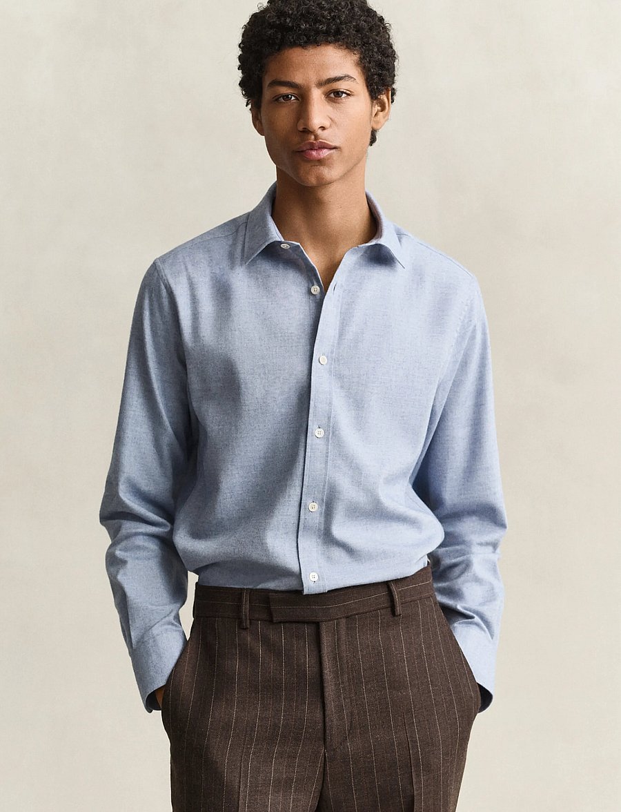 Gant - REG FLANNEL MELANGE SHIRT - flanellsärgid - lt blue melange - 0