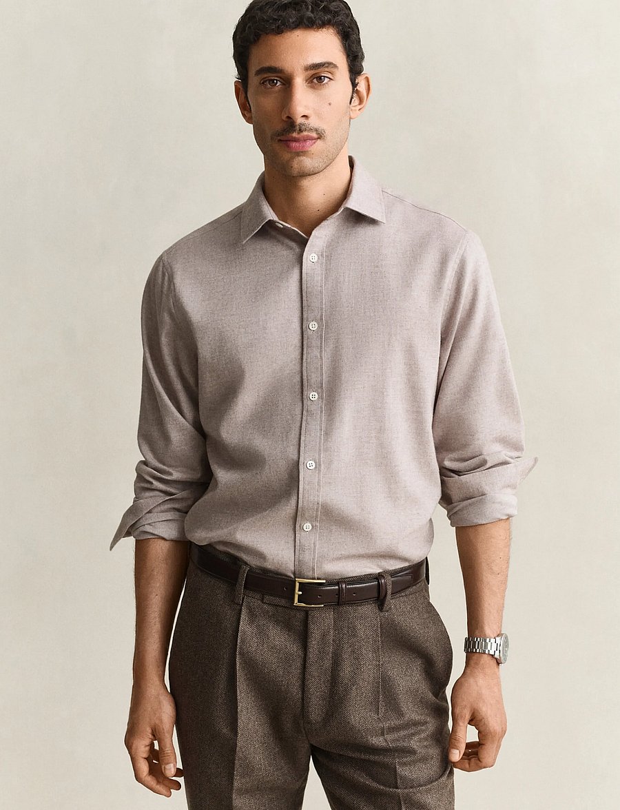 Gant - REG FLANNEL MELANGE SHIRT - flanell-hemden - lt brown melange - 0