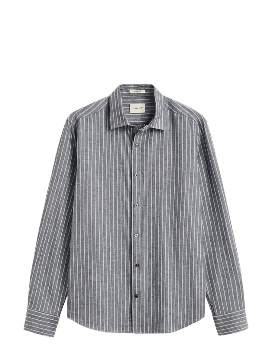 Gant - REG FLANNEL MELANGE STRIPE SHIRT - randiga skjortor - dark navy melange - 1