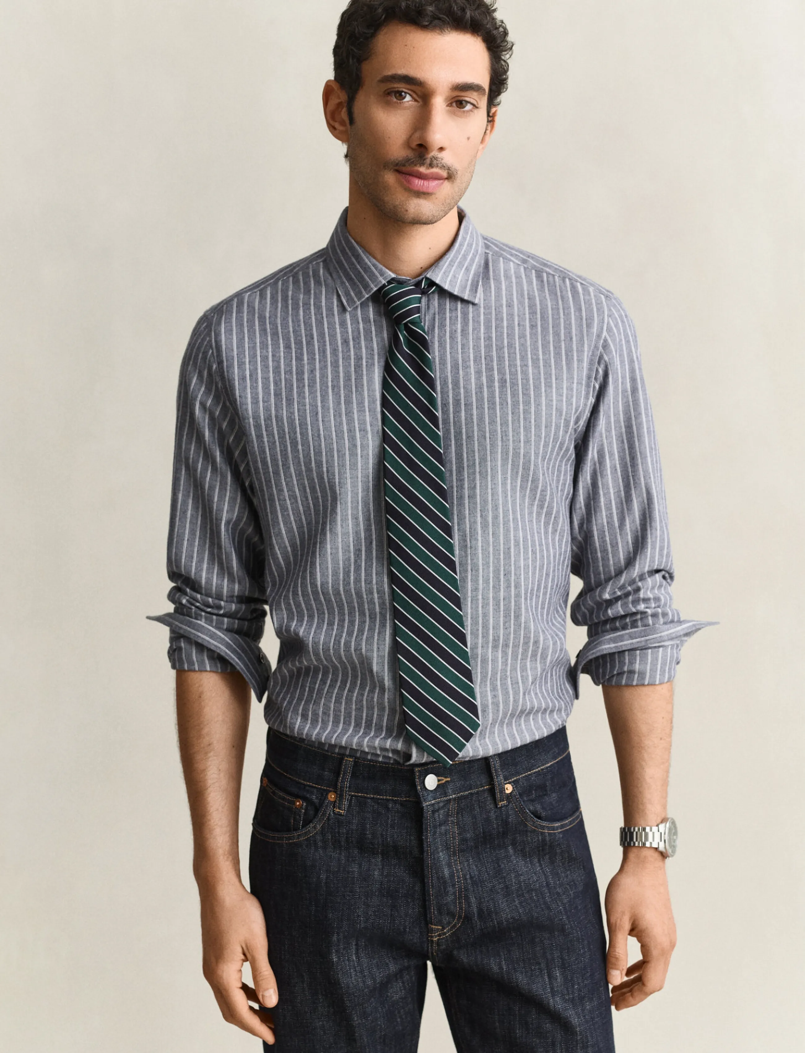 Gant - REG FLANNEL MELANGE STRIPE SHIRT - dark navy melange - 0
