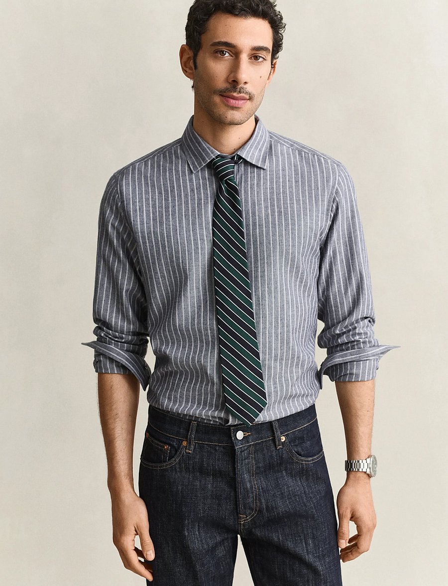 Gant - REG FLANNEL MELANGE STRIPE SHIRT - dark navy melange - 0