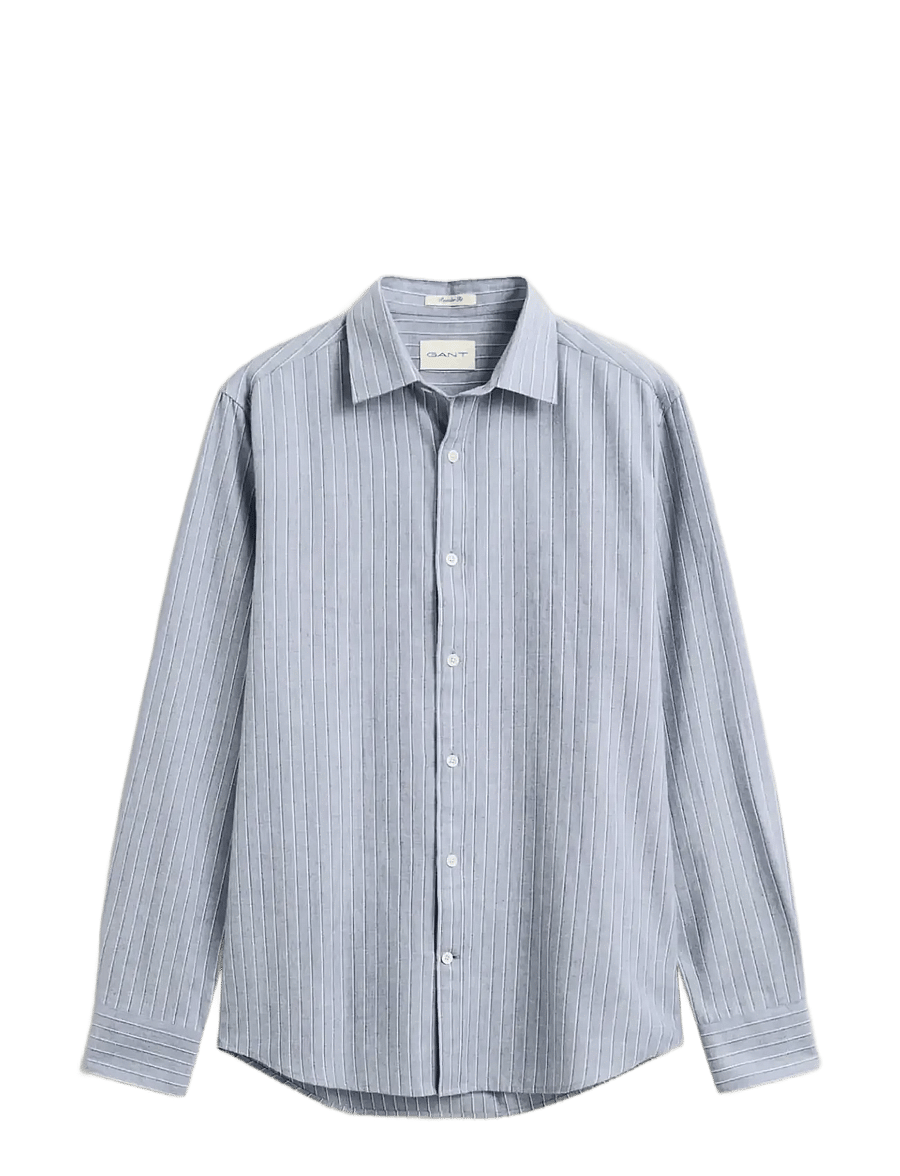 Gant - REG FLANNEL MELANGE STRIPE SHIRT - randiga skjortor - lt blue melange - 1