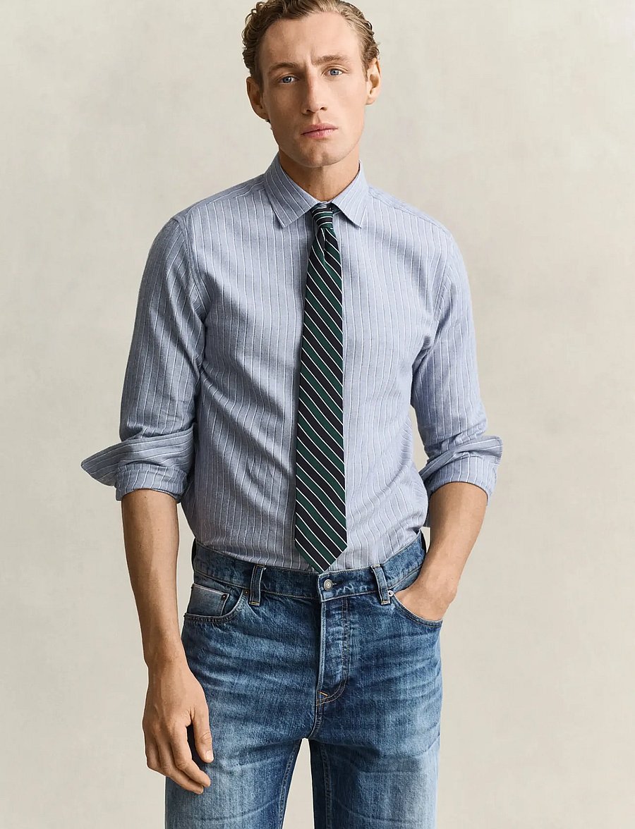 Gant - REG FLANNEL MELANGE STRIPE SHIRT - randiga skjortor - lt blue melange - 0