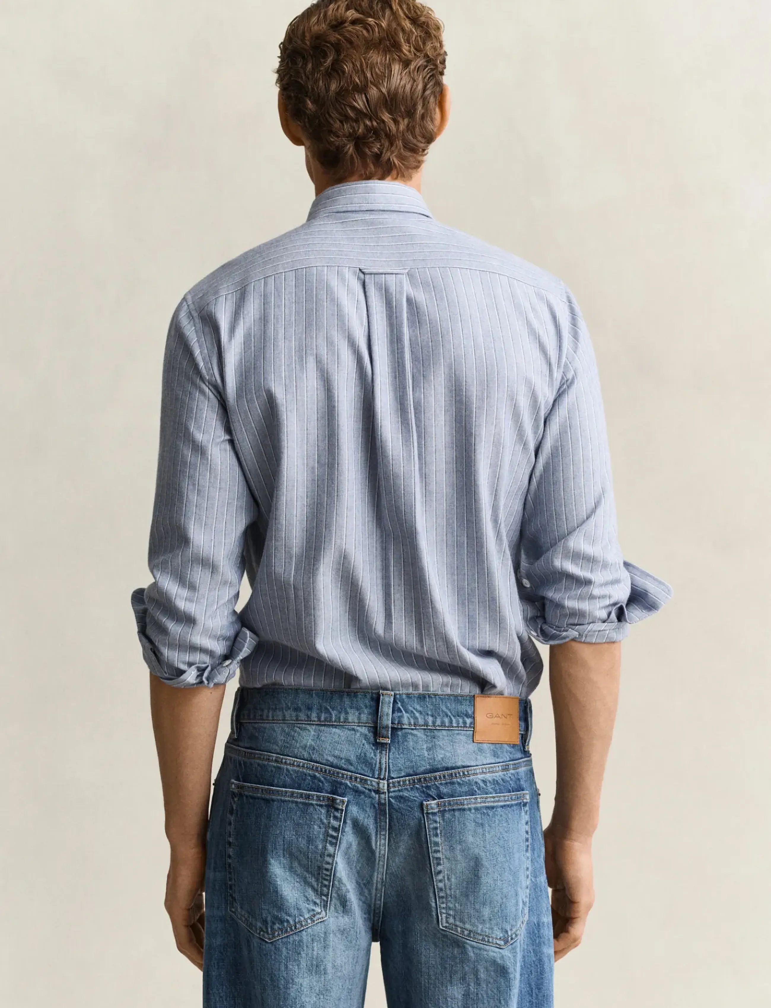 Gant - REG FLANNEL MELANGE STRIPE SHIRT - randiga skjortor - lt blue melange - 2