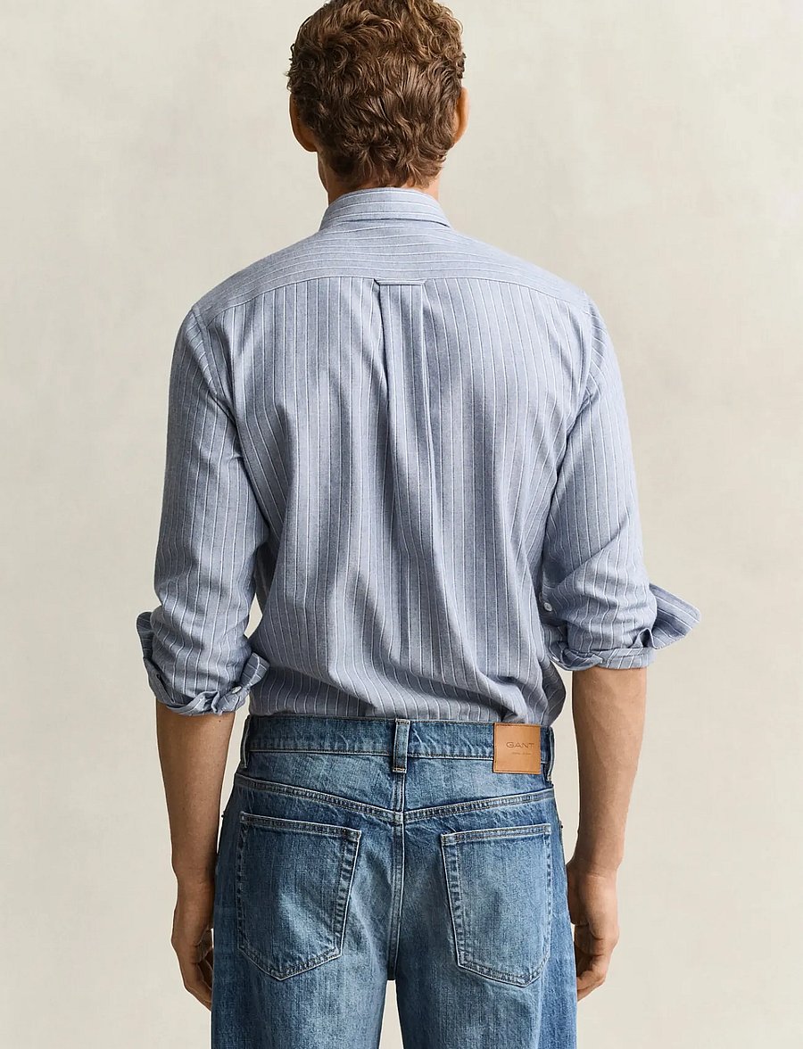 Gant - REG FLANNEL MELANGE STRIPE SHIRT - randiga skjortor - lt blue melange - 2