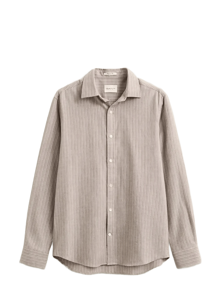 Gant - REG FLANNEL MELANGE STRIPE SHIRT - striped shirts - lt brown melange - 1
