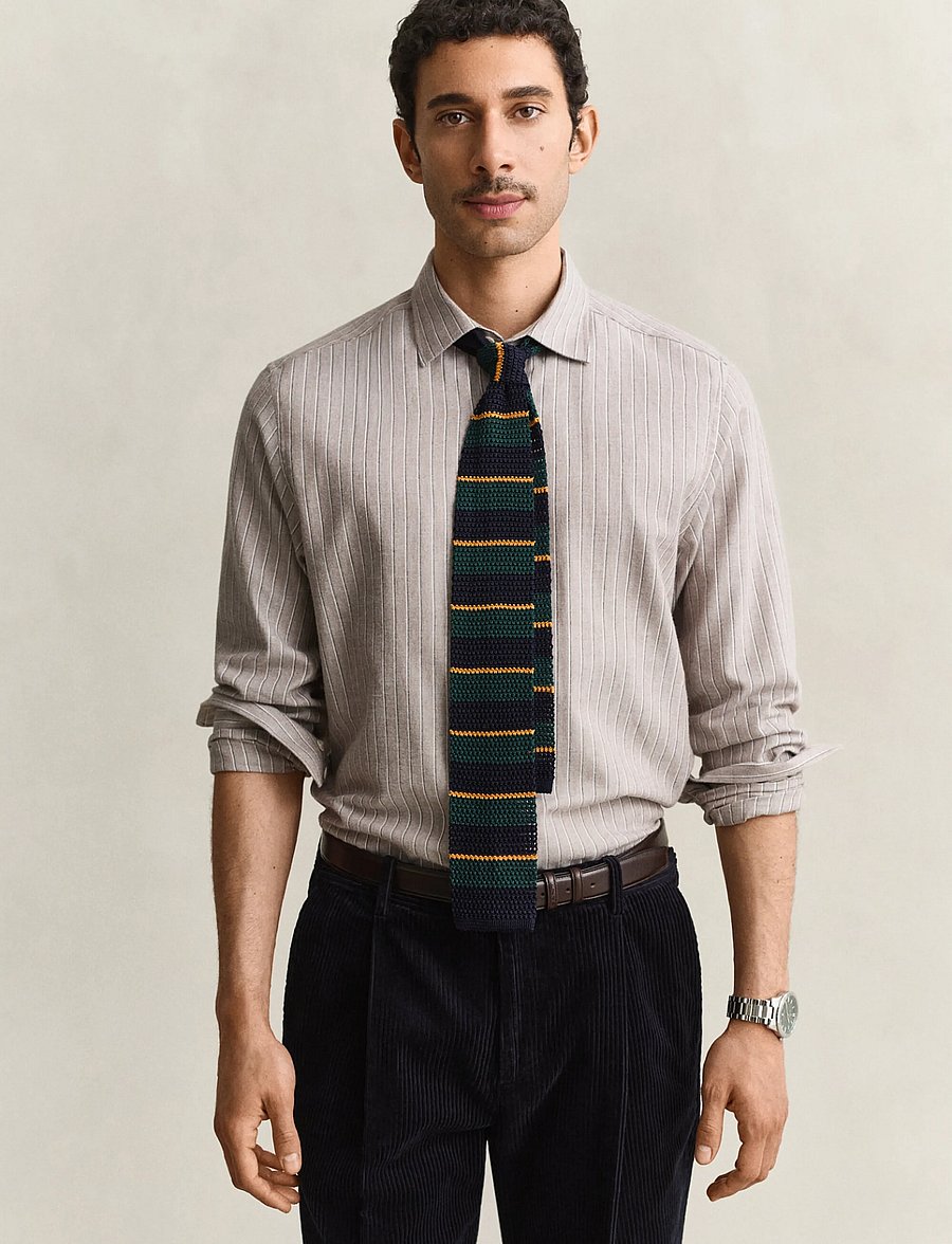 Gant - REG FLANNEL MELANGE STRIPE SHIRT - lt brown melange - 0