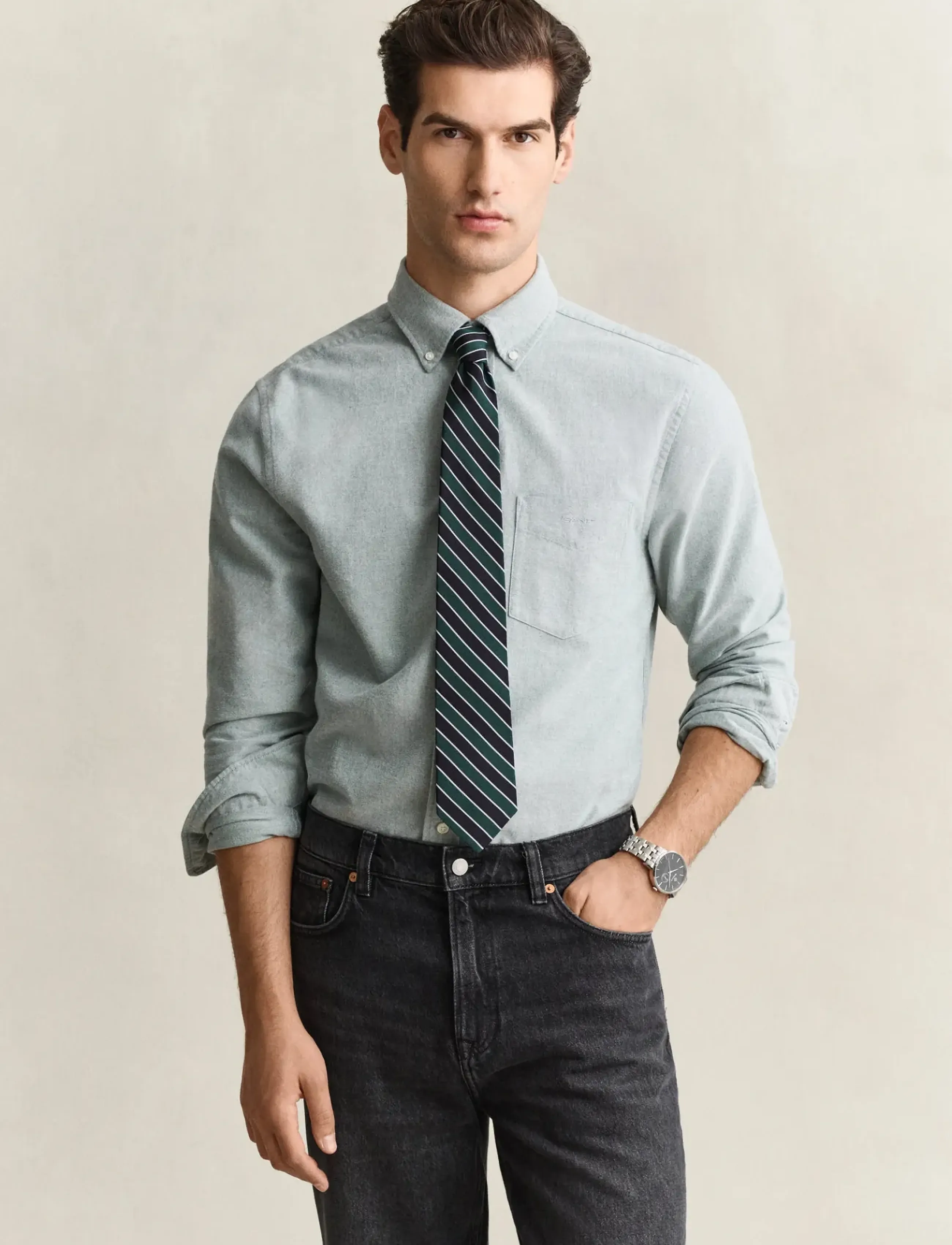 Gant REG BRUSHED OXFORD SHIRT - Osta olukorra järgi - DARK EMERALD / green