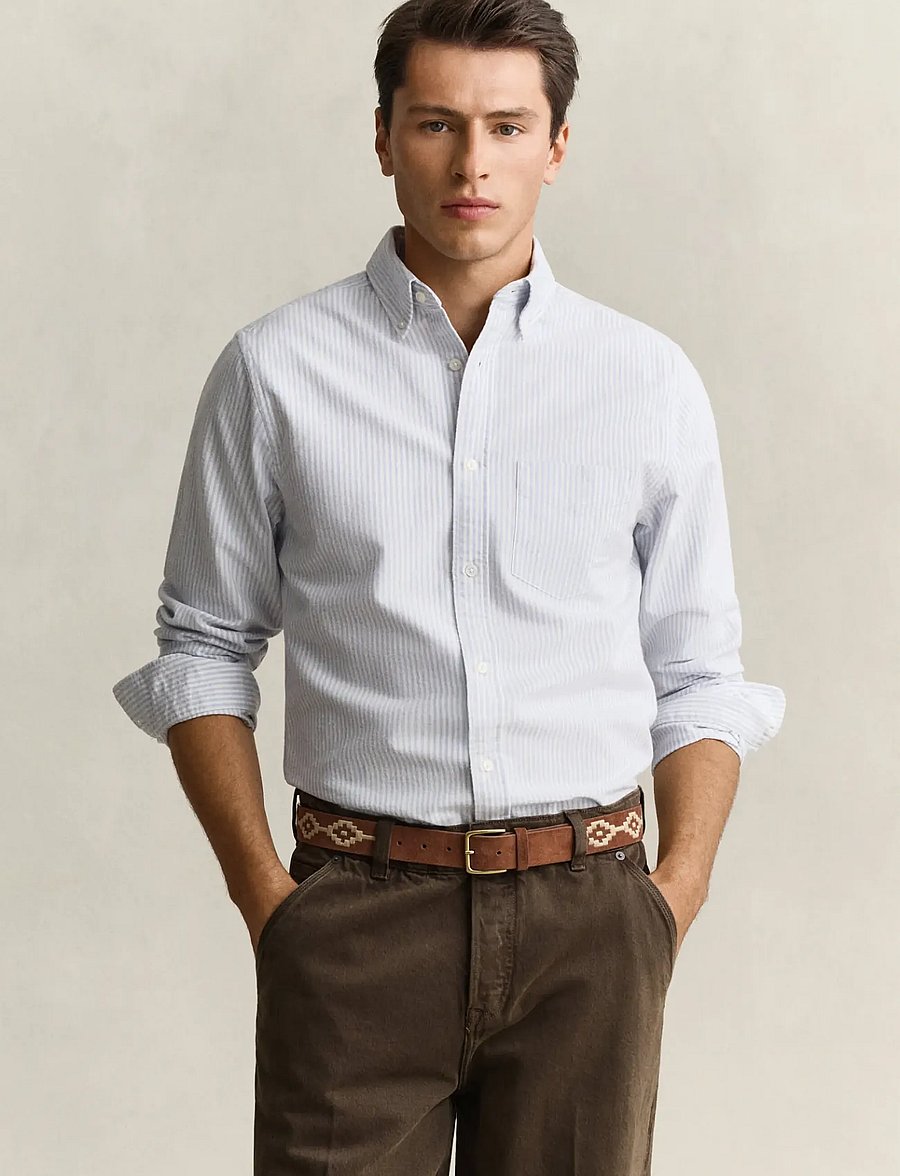 Gant - REG BRUSHED OXFORD STRIPE SHIRT - oxford shirts - clear sky - 0