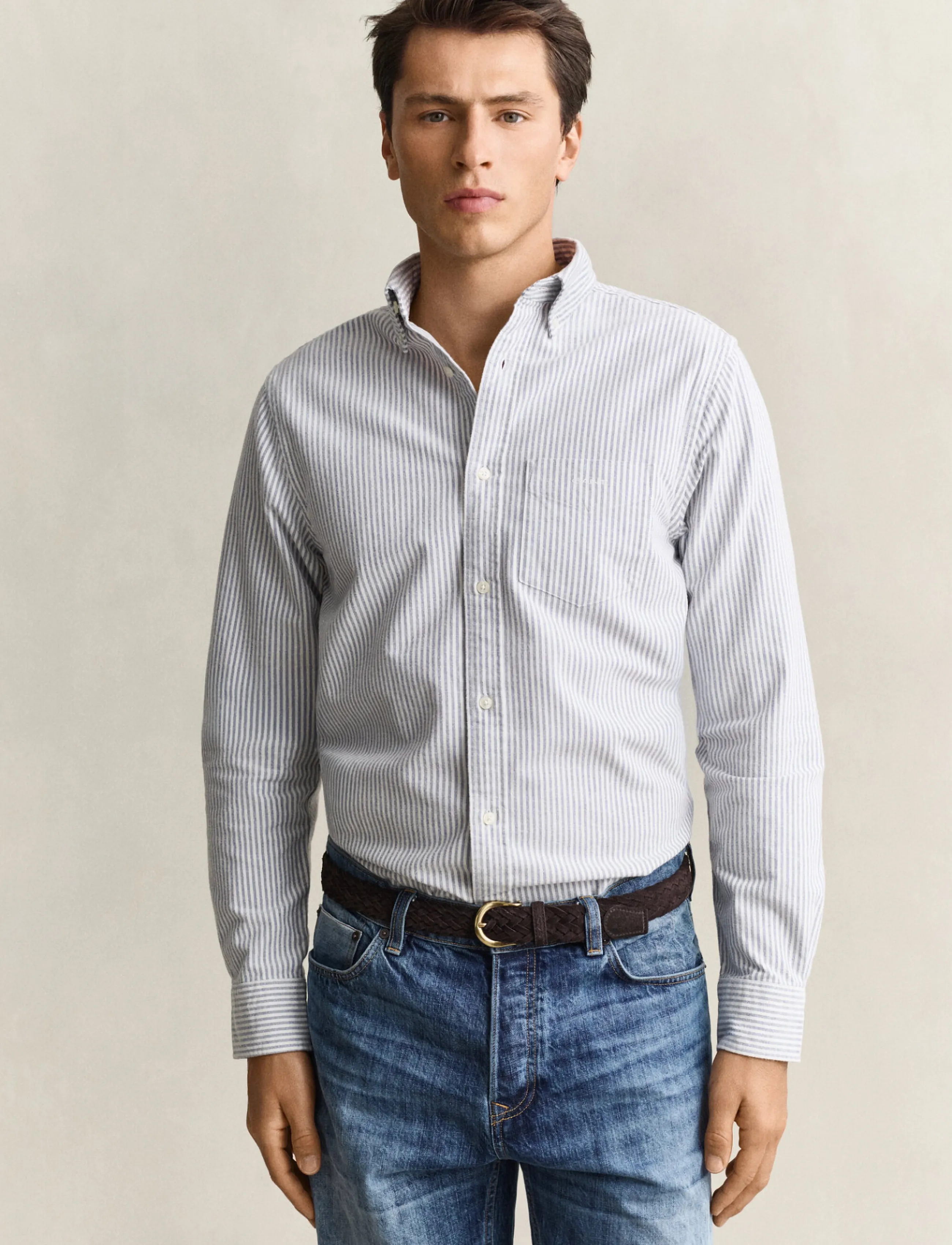 Gant REG BRUSHED OXFORD STRIPE SHIRT - Gant - CRISP BLUE / blue
