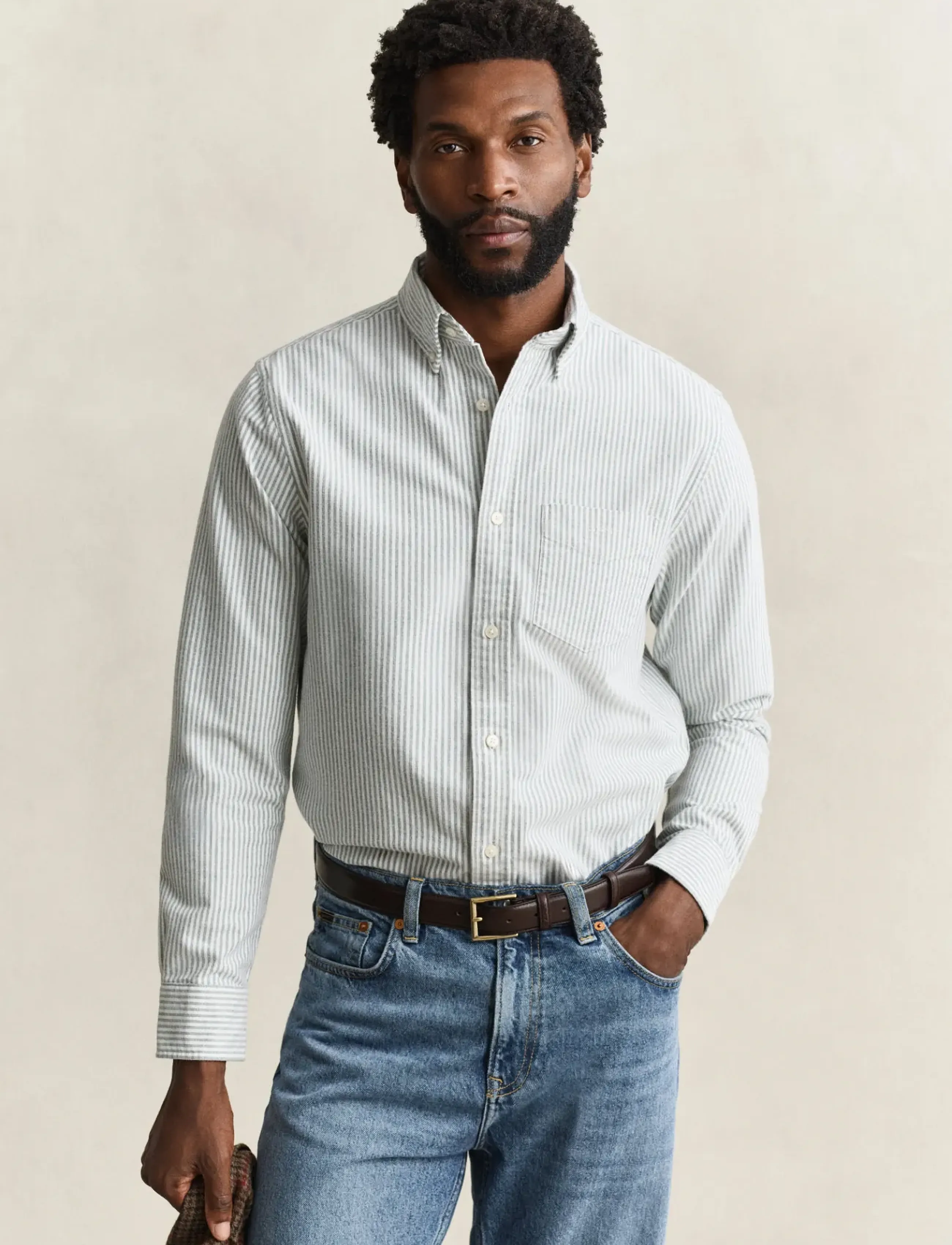Gant REG BRUSHED OXFORD STRIPE SHIRT - Särgid - DARK EMERALD / green