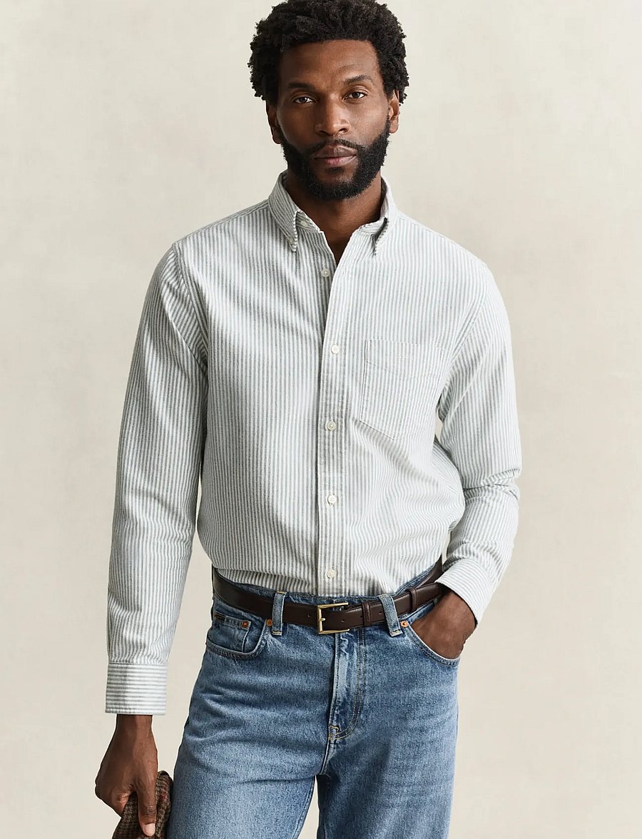 Gant - REG BRUSHED OXFORD STRIPE SHIRT - oxfordi särgid - dark emerald - 0