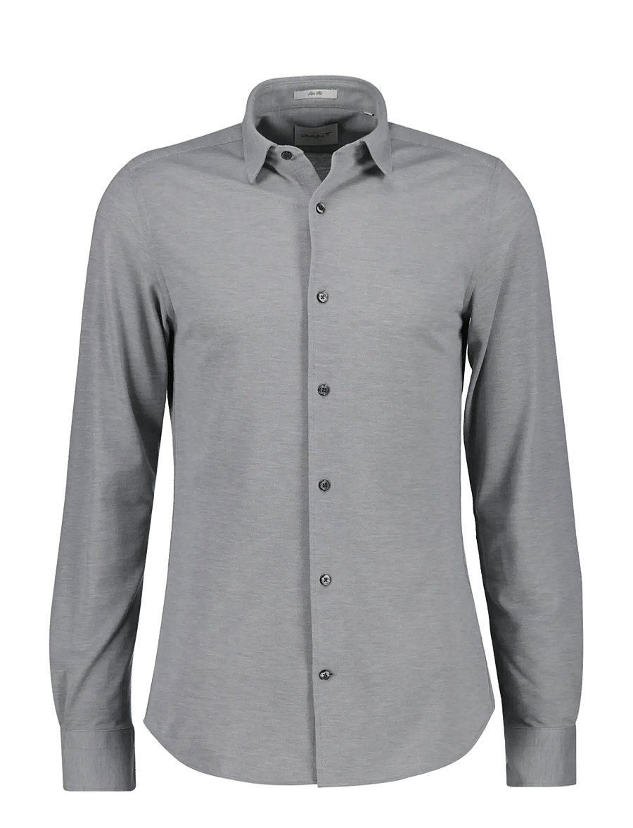 Gant - SLIM TWO-TONE JERSEY PIQUE SHIRT - freizeithemden - mid grey - 0