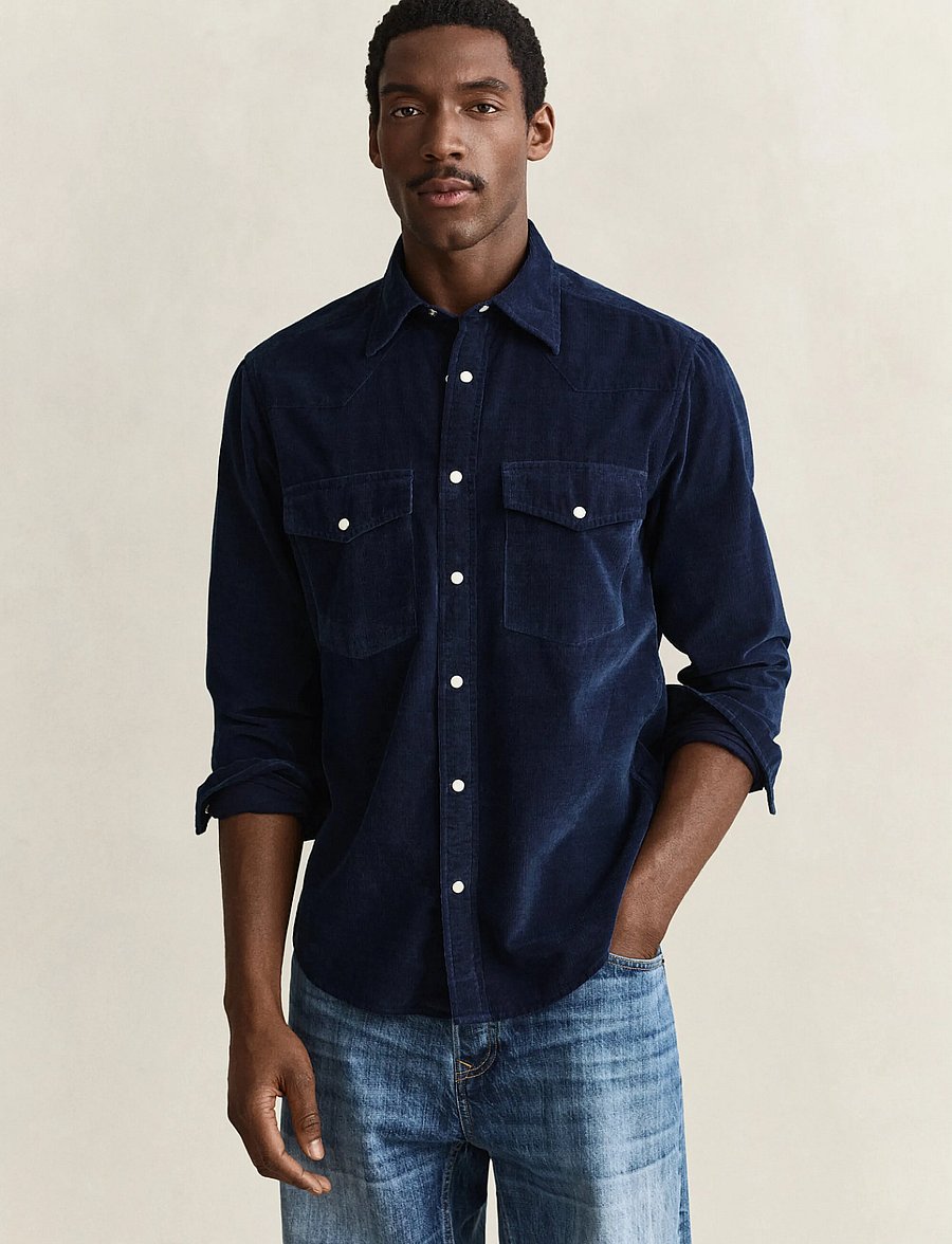 Gant - REG CORDUROY RODEO SHIRT - corduroy shirts - indigo - 0