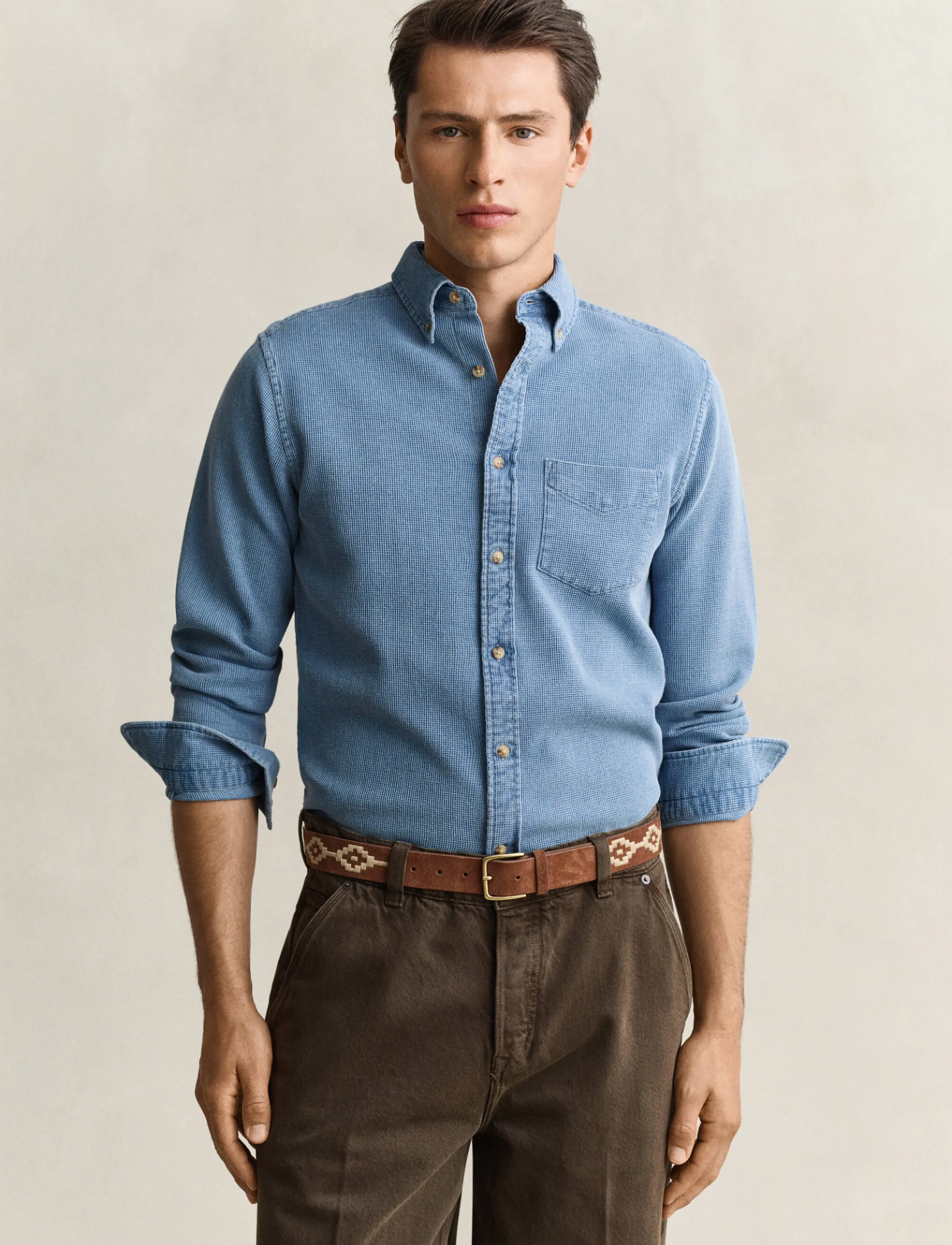 Gant REG INDIGO WAFFLE SHIRT - Skjortor - SEMI LIGHT BLUE / blue