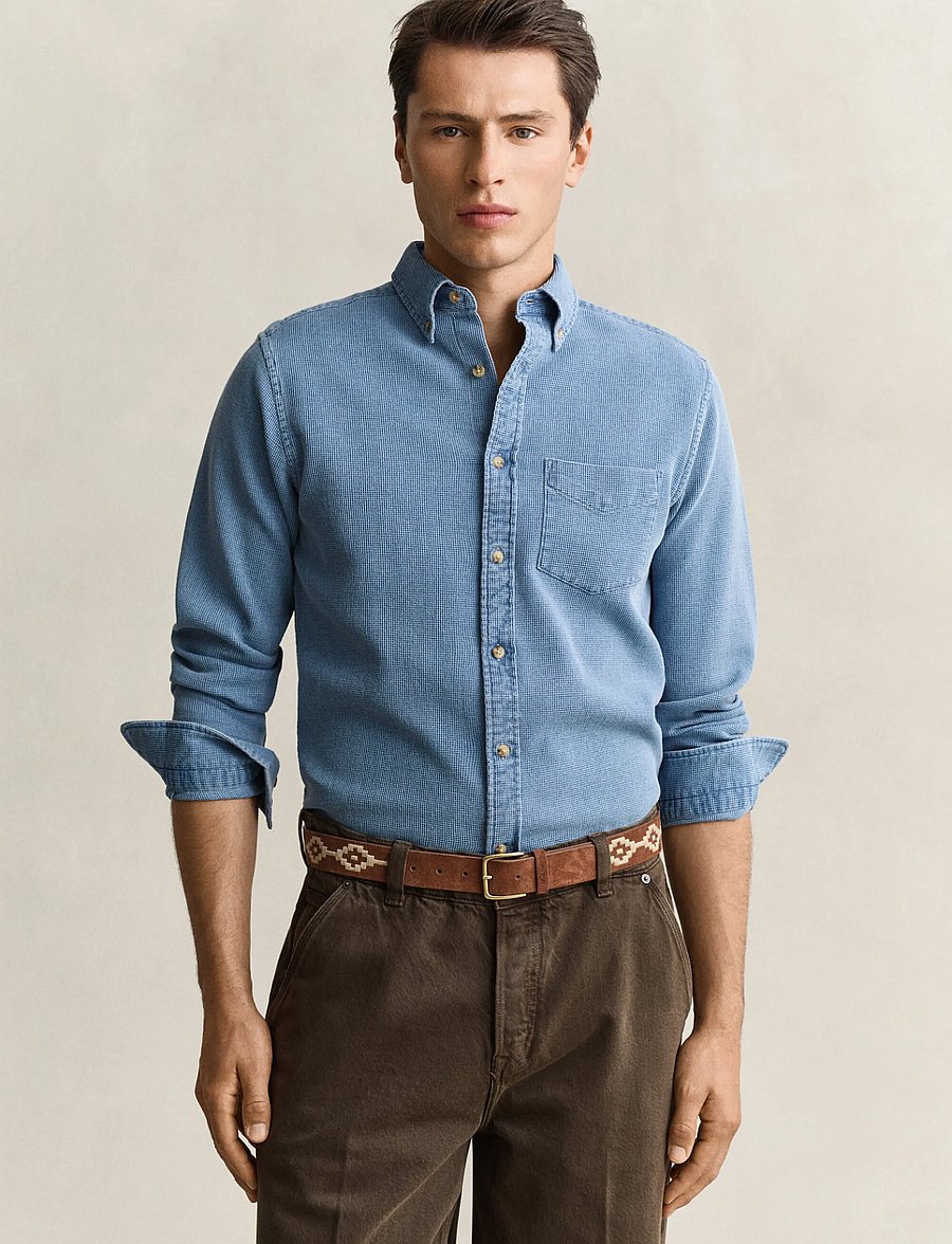 Gant - REG INDIGO WAFFLE SHIRT - semi light blue - 0