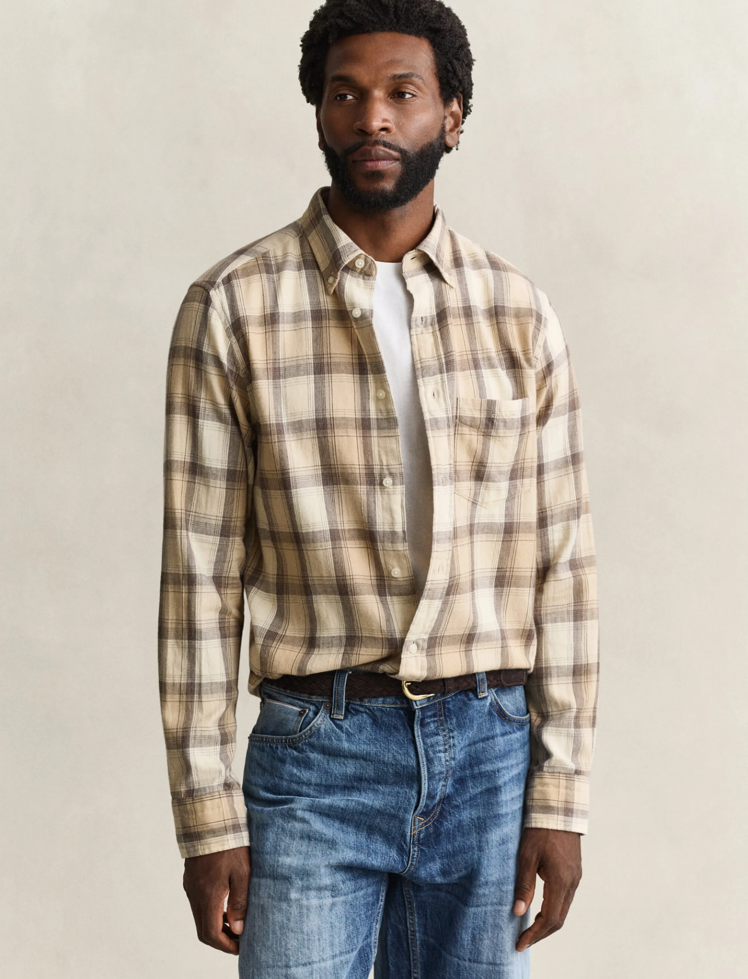 Gant REG WINDBLOWN FLANNEL CHECK SHIRT - Skjortor - DRY SAND / beige
