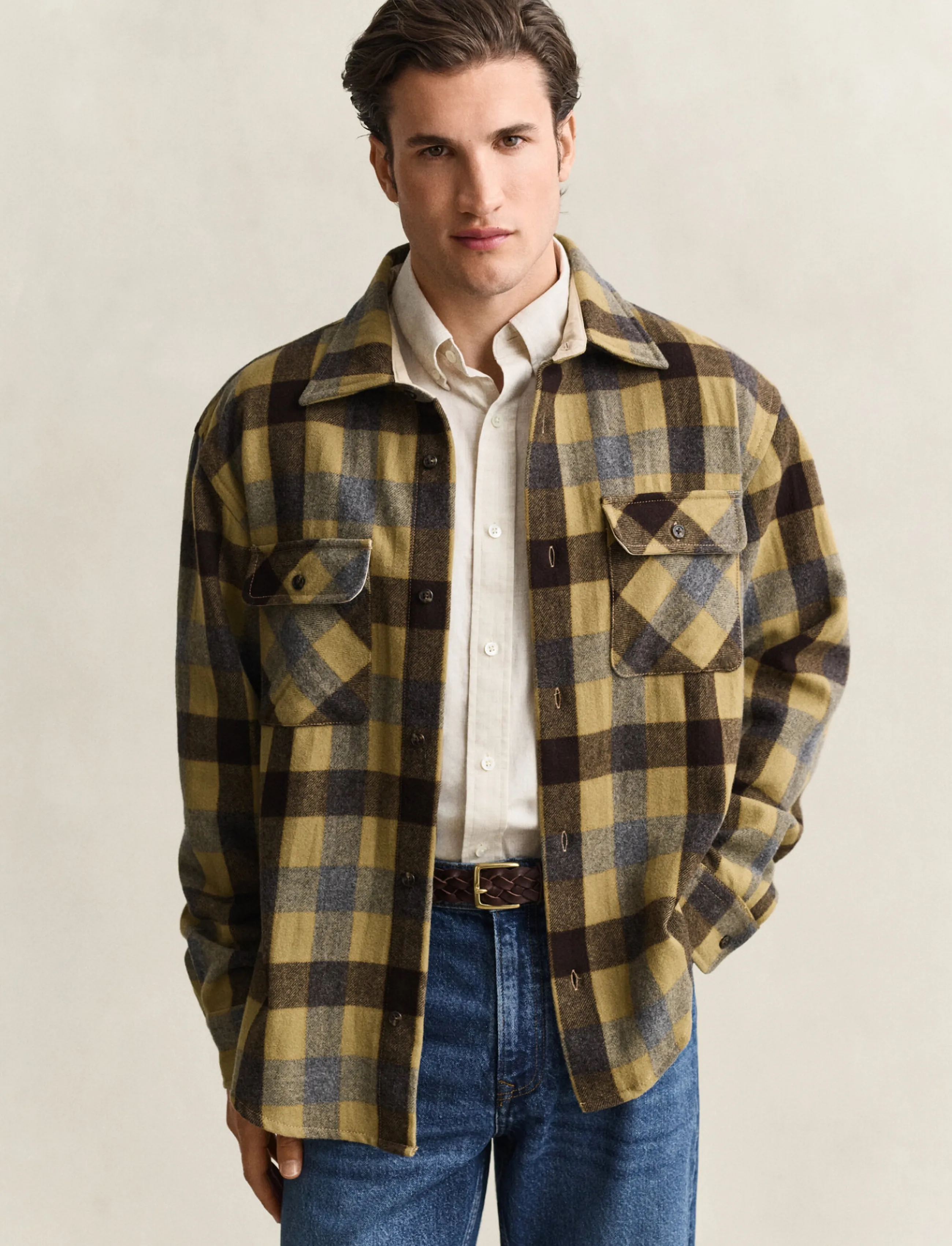 Gant REL CHECK WOOLSTER SHIRT - Checkered shirts - WARM KHAKI / khaki/green