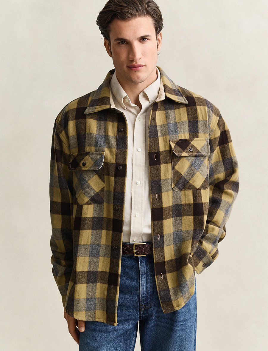 Gant - REL CHECK WOOLSTER SHIRT - checkered shirts - warm khaki - 0