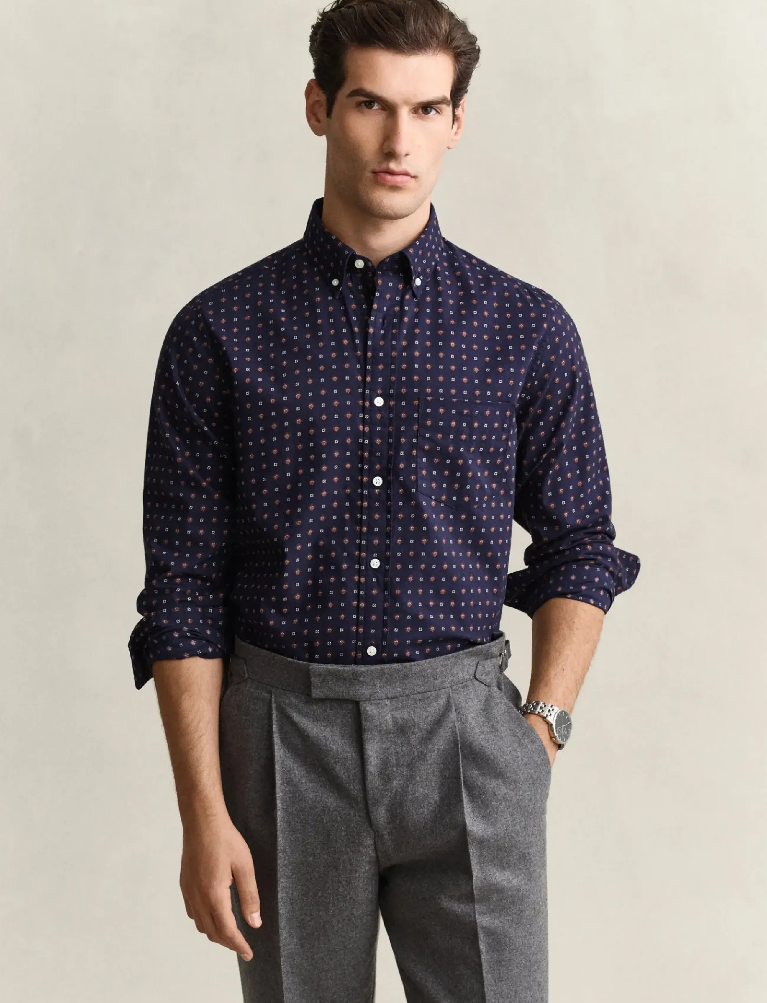 Gant REG PRINTED WINTERTWILL SHIRT - Pattern shirts - CLASSIC BLUE / navy